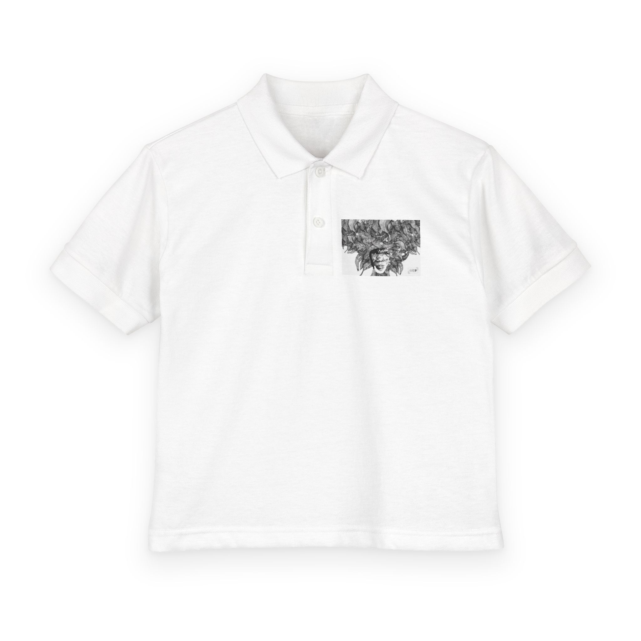 Youth Polo Shirt – Black & White Afro Girl Art Print