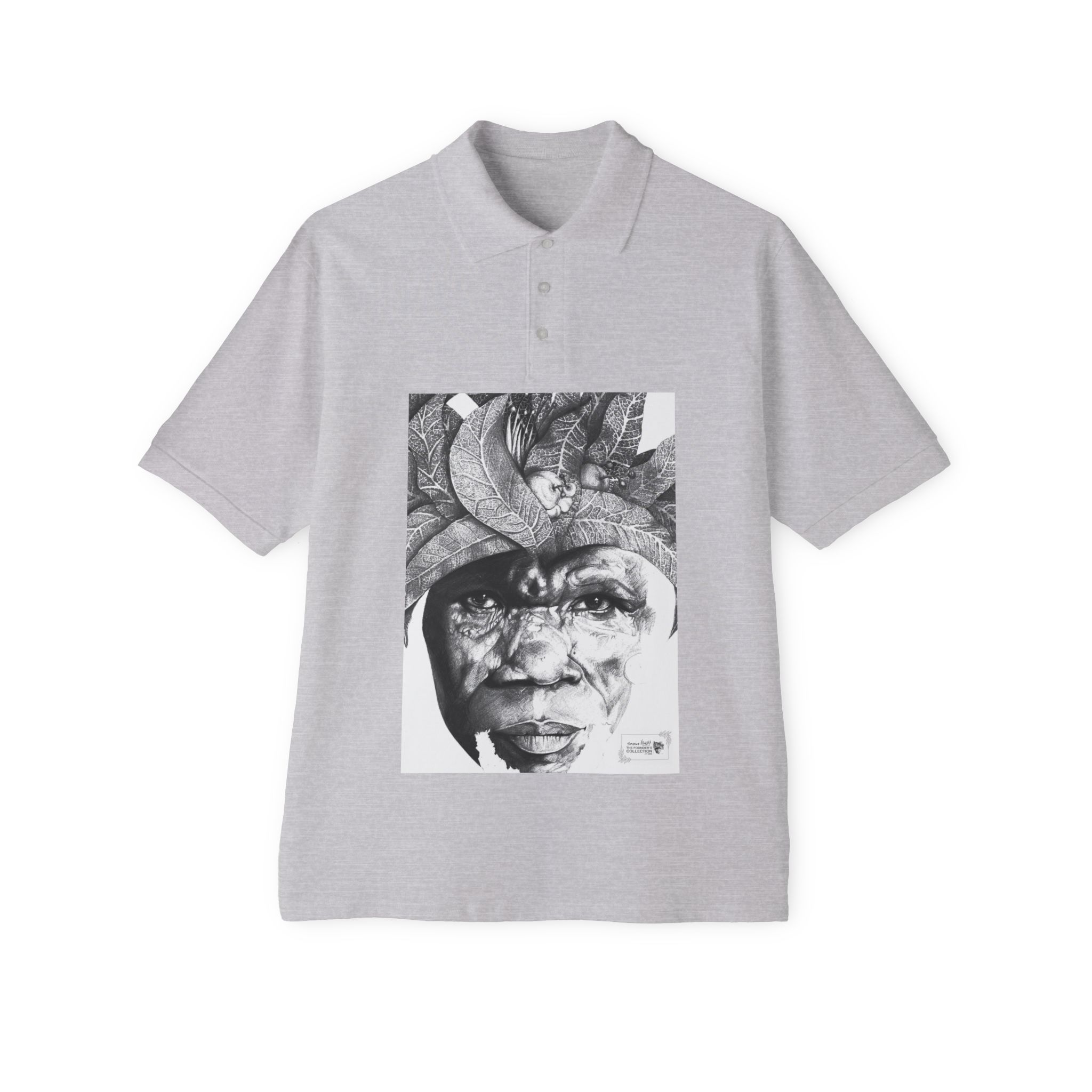 Men's Polo with Monochrome Tribal Portrait Print — Graphic Art Polo Shirt - Image 13