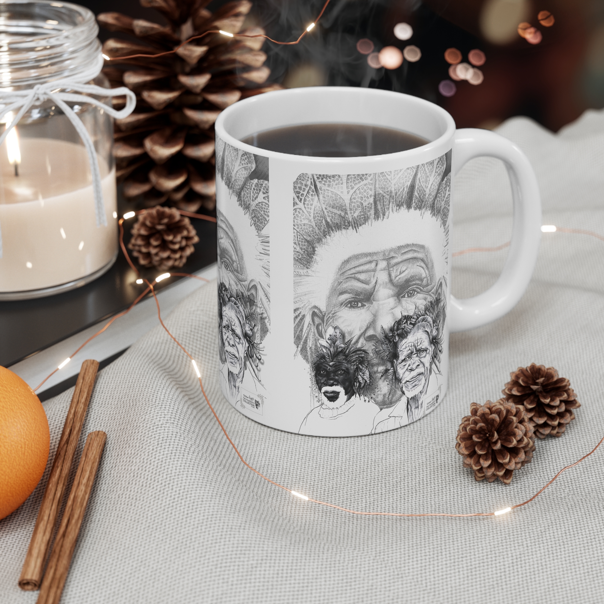 Tribal Elders Portrait Mug – Black & White Indigenous Art Coffee Cup - Image 4