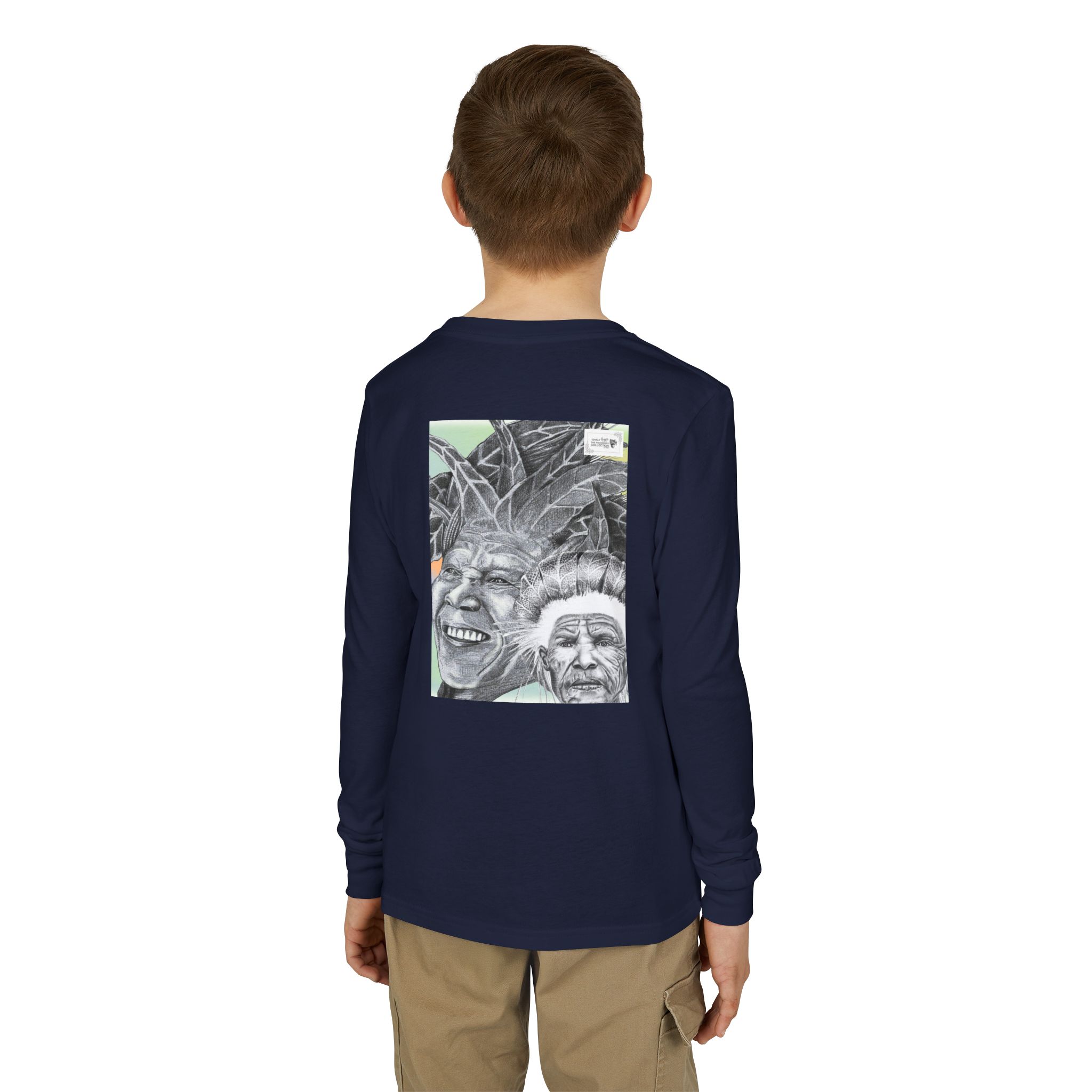 Youth Long Sleeve Tee — Vintage Indigenous Portrait Graphic - Image 40