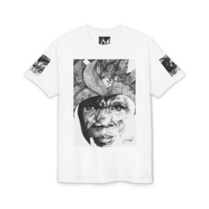 Tribal Face Collage T-Shirt — Black & White Portrait Graphic Tee