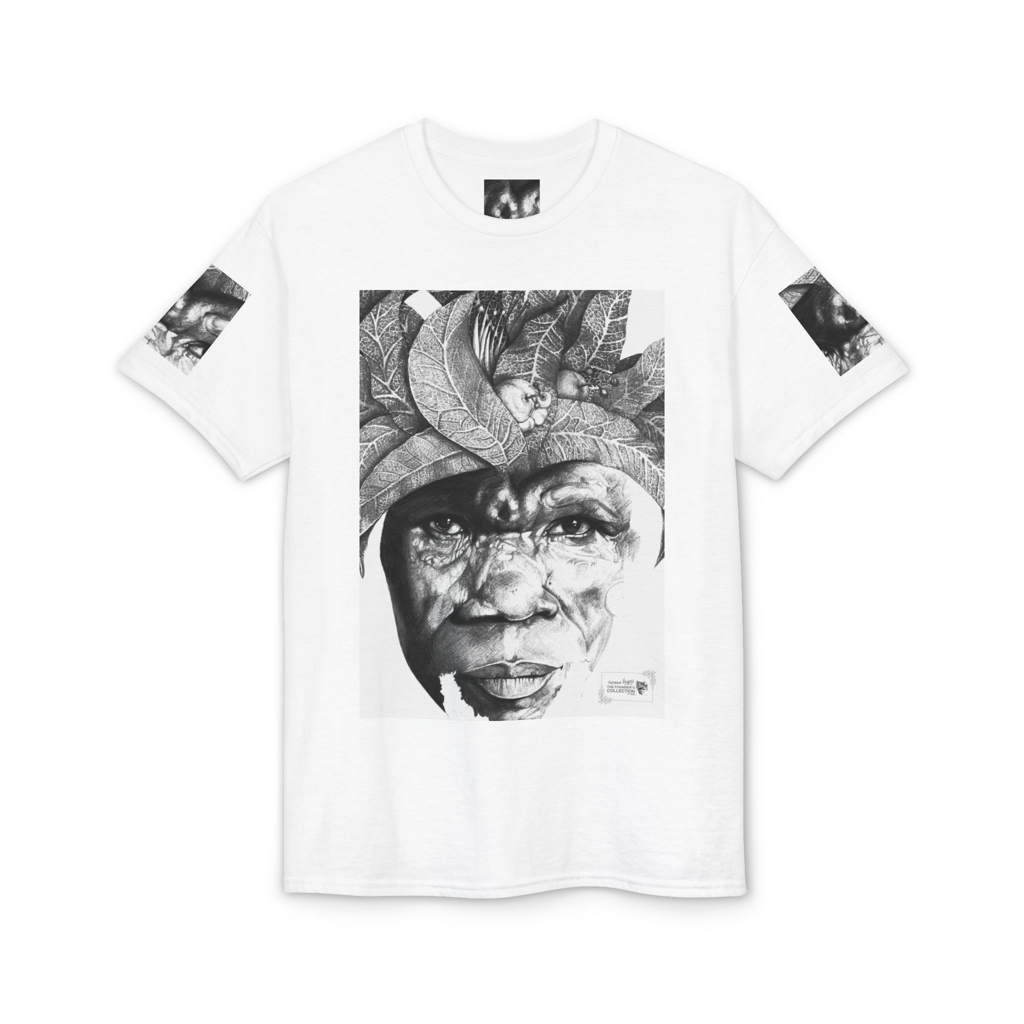 Tribal Face Collage T-Shirt — Black & White Portrait Graphic Tee