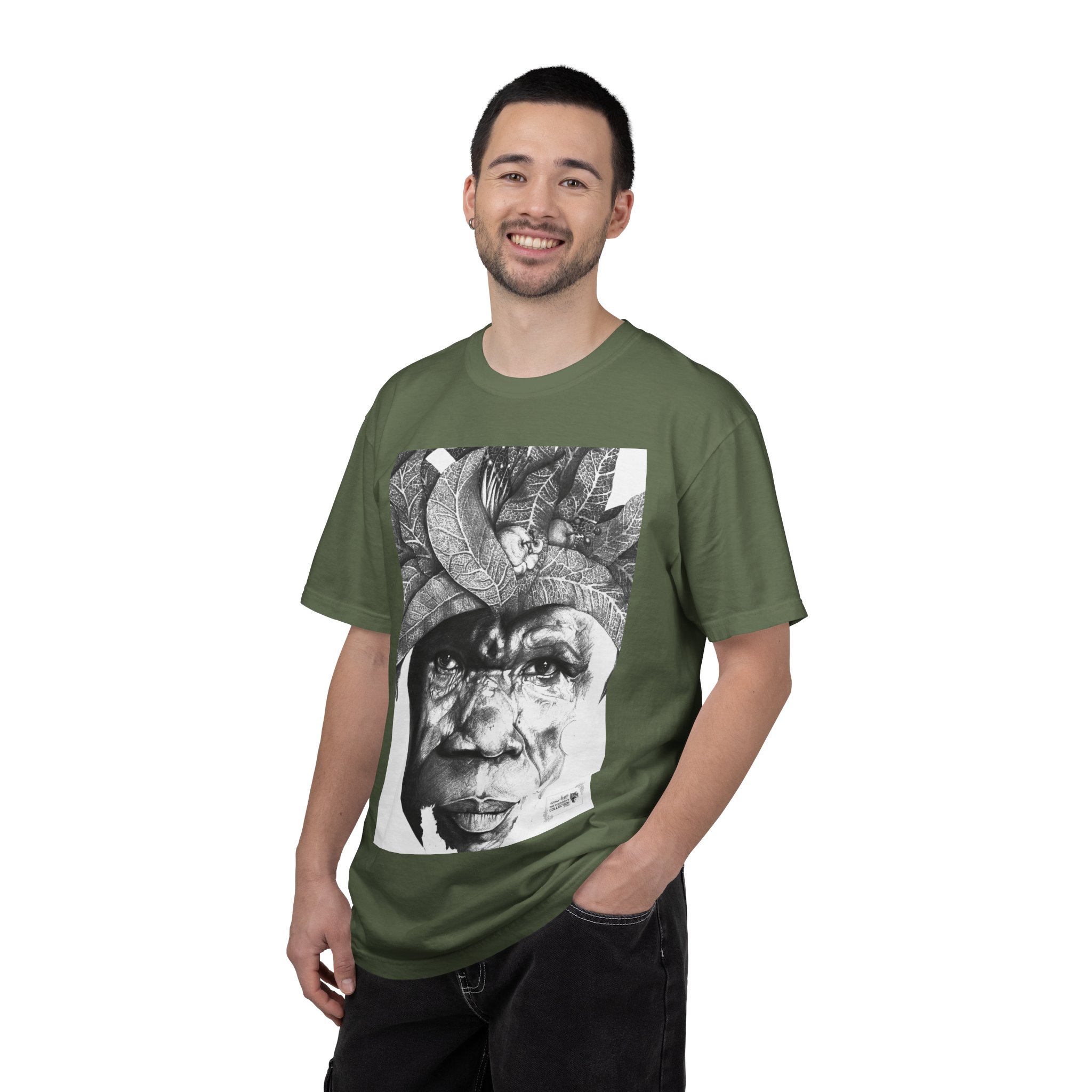 Portrait Graphic T-Shirt — Monochrome Tribal Face Art Tee - Image 40