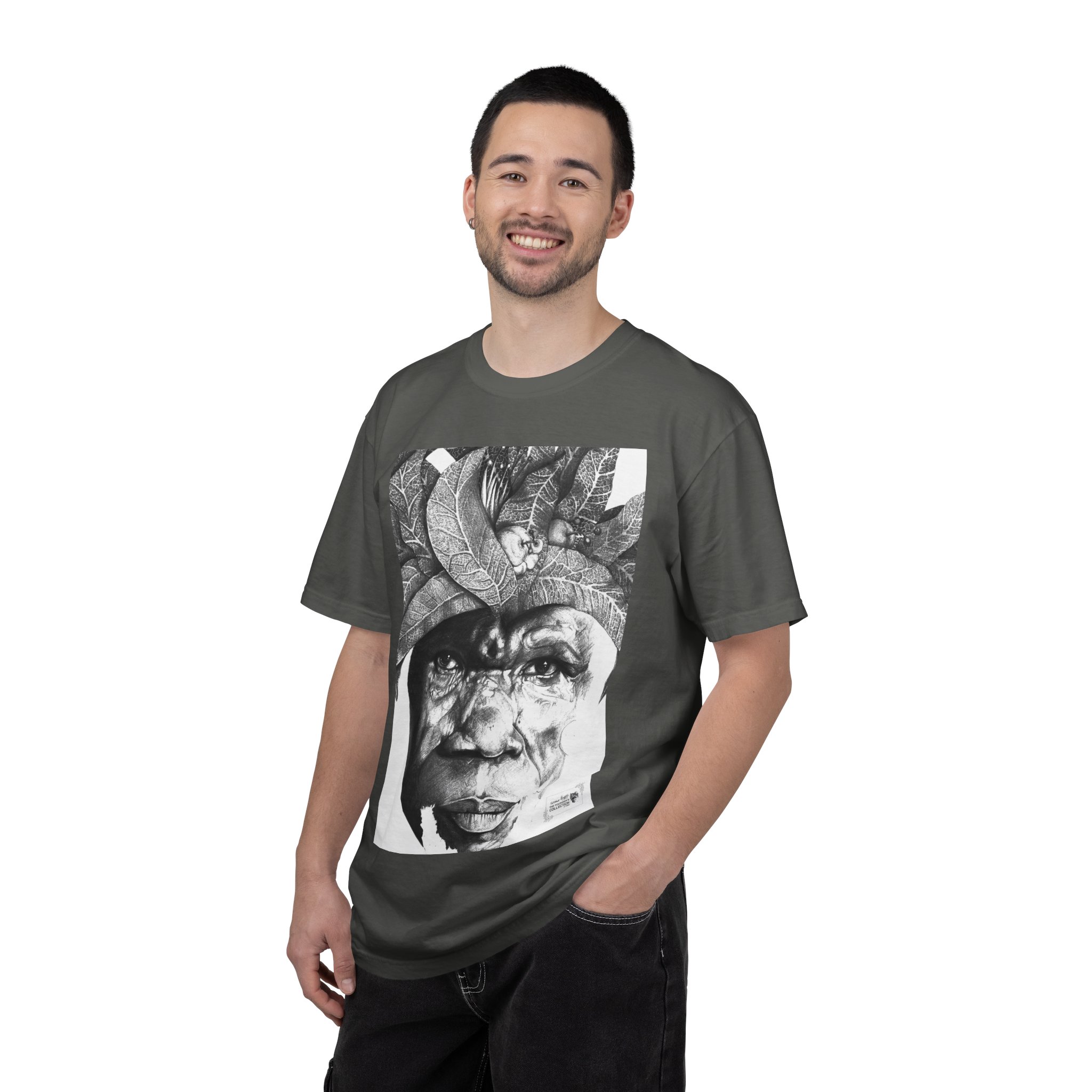 Portrait Graphic T-Shirt — Monochrome Tribal Face Art Tee - Image 32