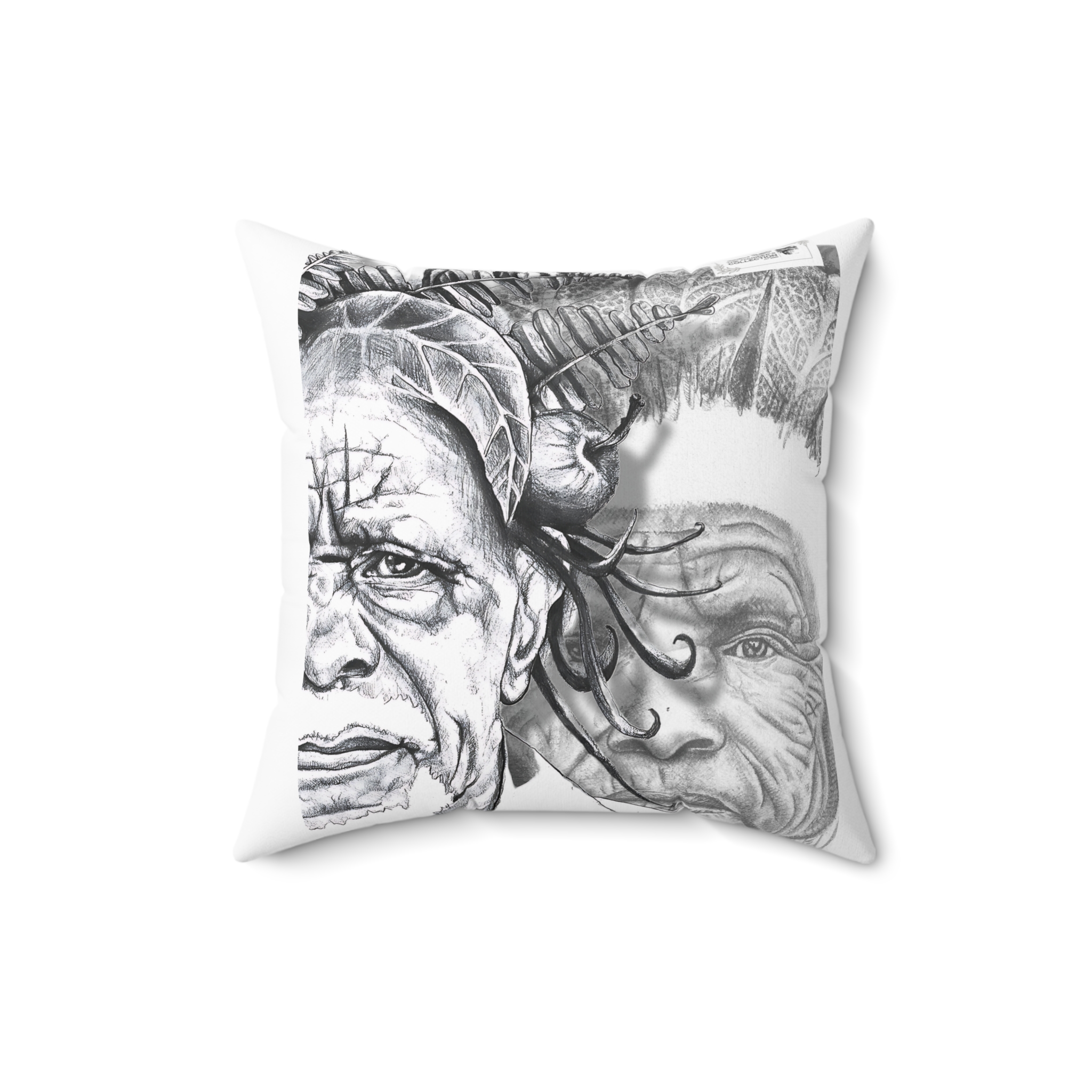 Elder Faces Art Pillow — Monochrome Hand-Drawn Portrait Throw Pillow - Image 5
