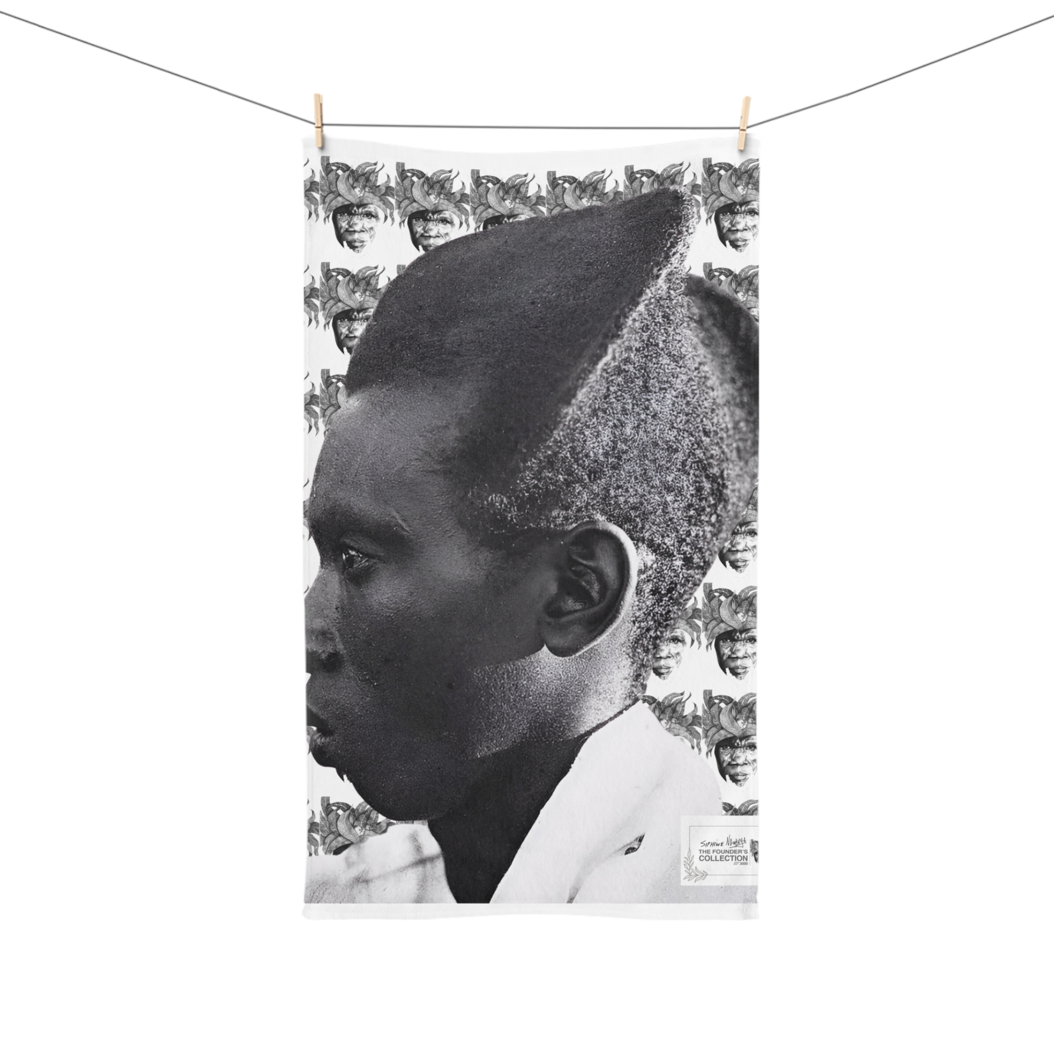 Hand Towel — Retro Black & White Portrait Patterned Bath Hand Towel - Image 3