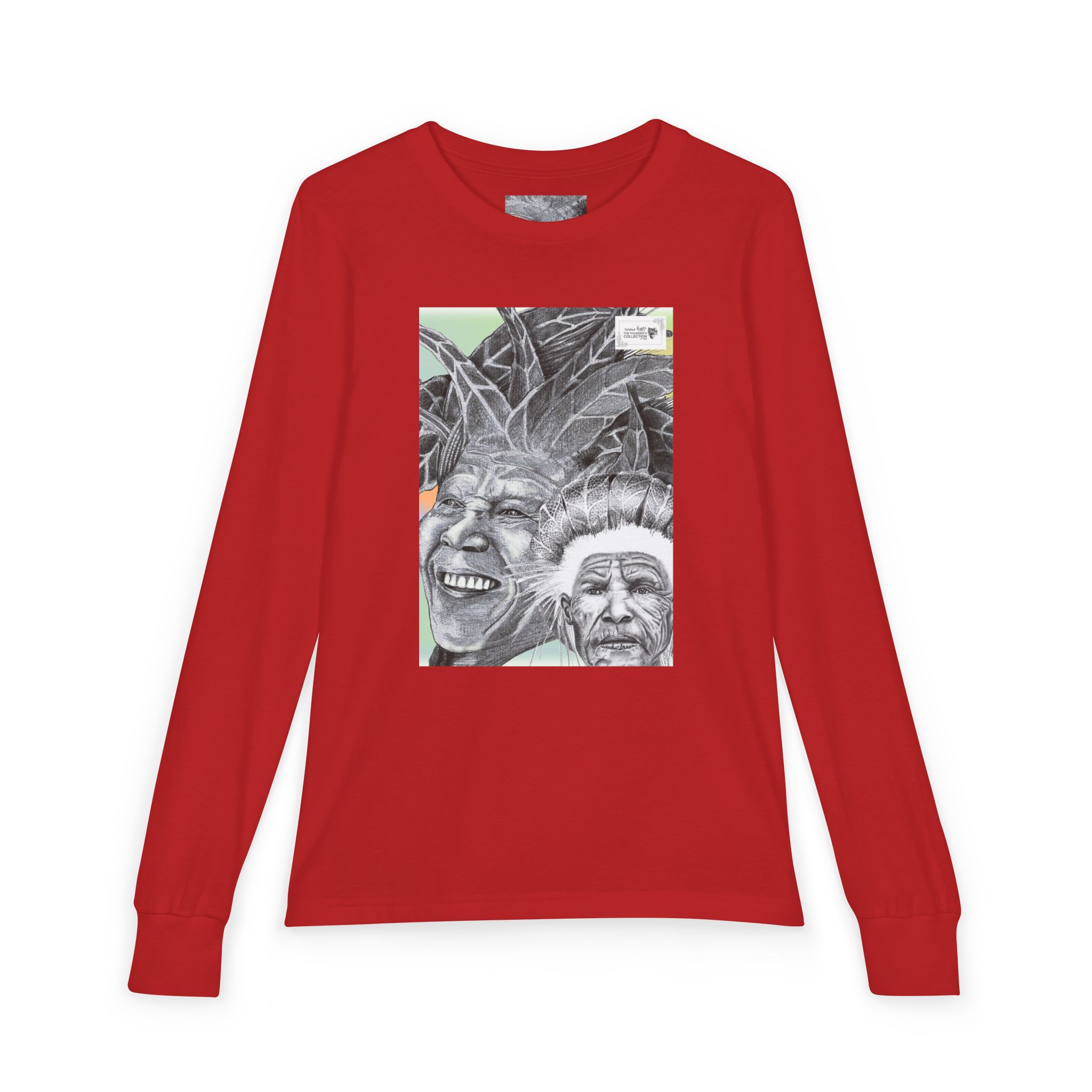Youth Long Sleeve Tee — Vintage Indigenous Portrait Graphic - Image 41