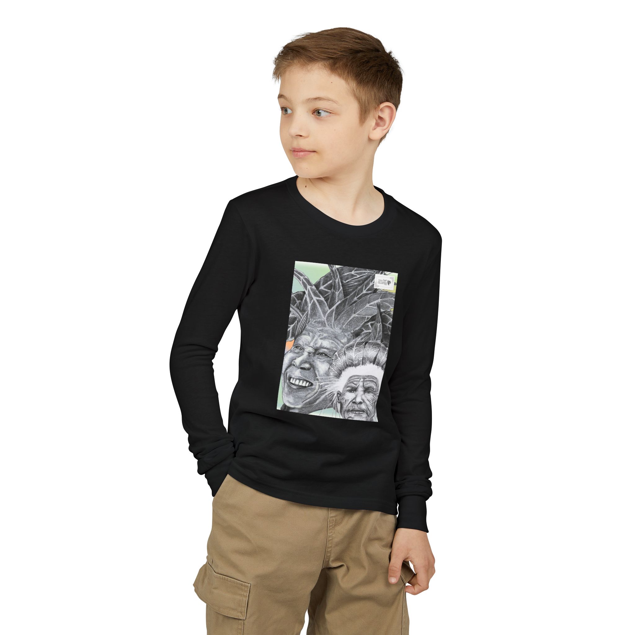 Youth Long Sleeve Tee — Vintage Indigenous Portrait Graphic - Image 11