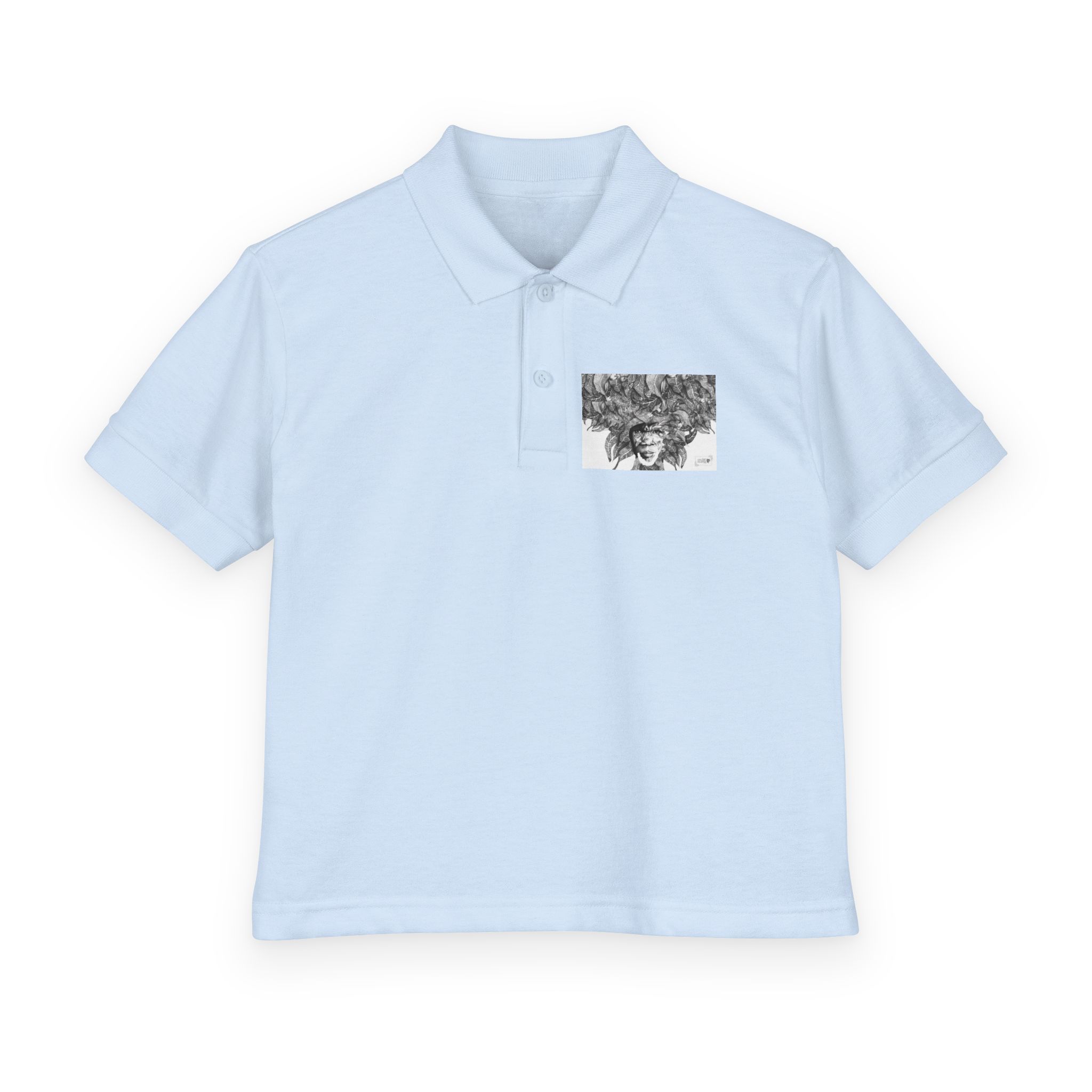 Youth Polo Shirt – Black & White Afro Girl Art Print - Image 25