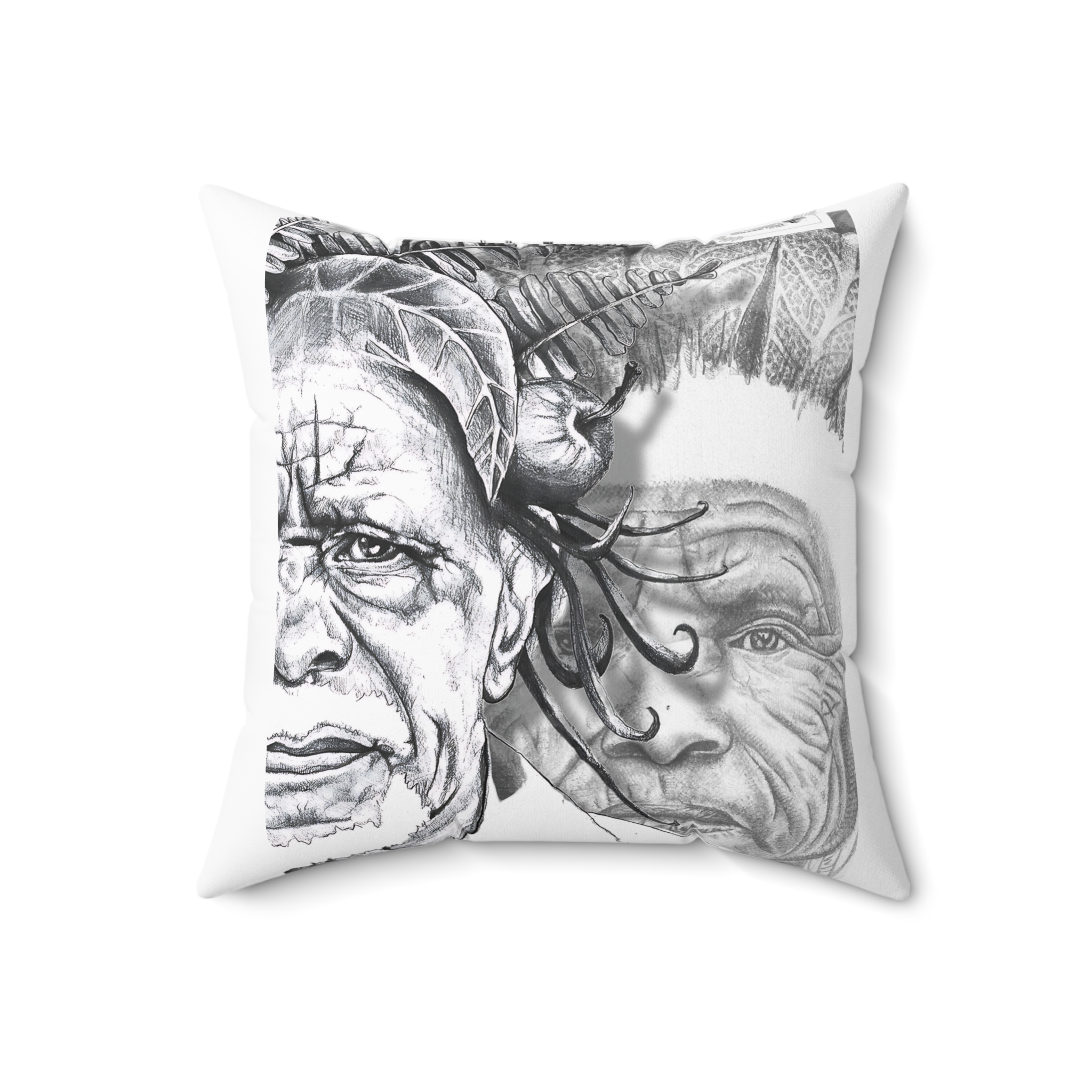 Elder Faces Art Pillow — Monochrome Hand-Drawn Portrait Throw Pillow - Image 7