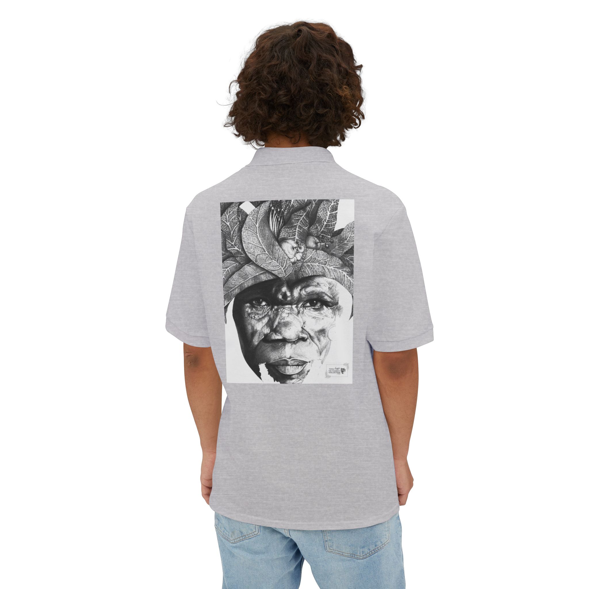 Men's Polo with Monochrome Tribal Portrait Print — Graphic Art Polo Shirt - Image 16