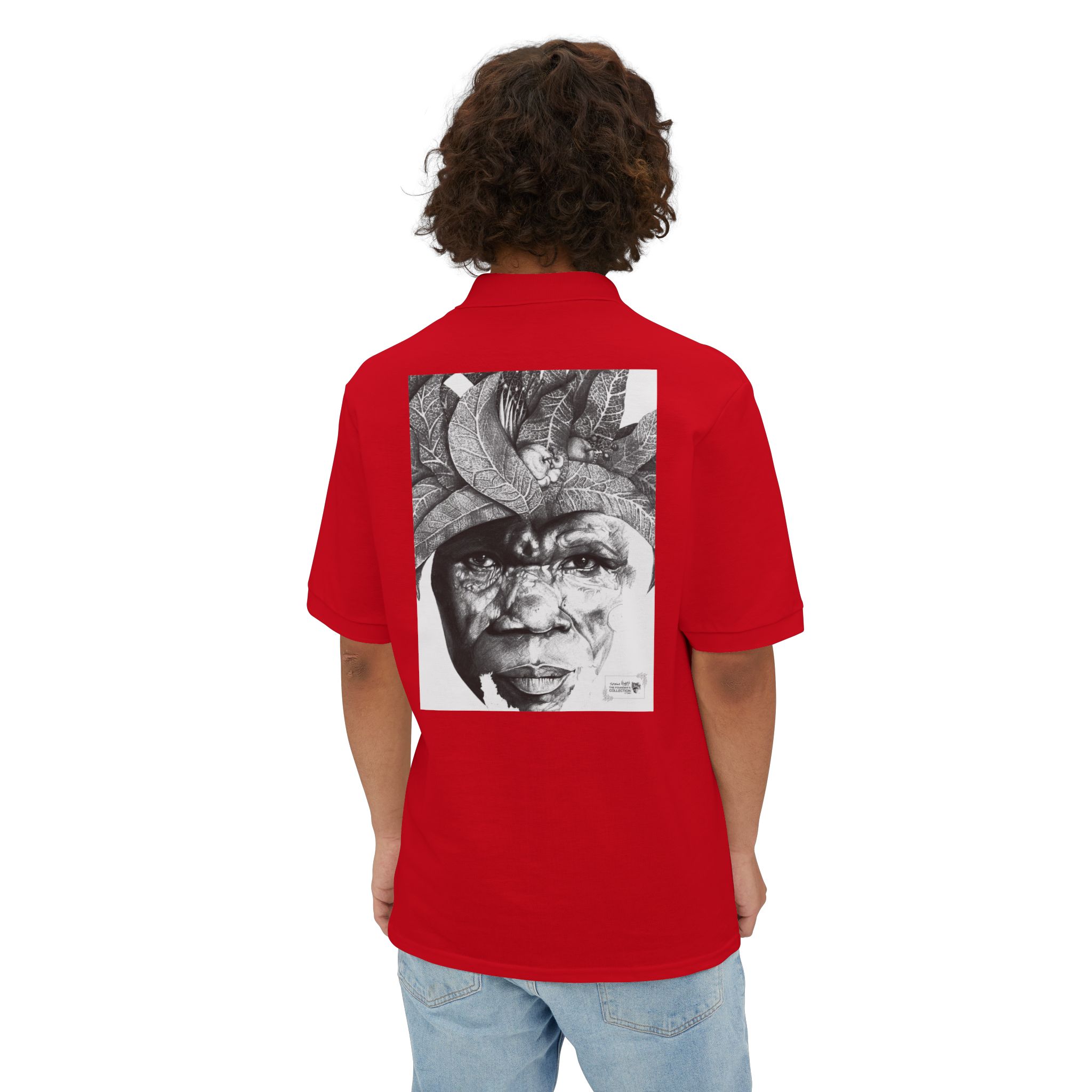 Men's Polo with Monochrome Tribal Portrait Print — Graphic Art Polo Shirt - Image 24