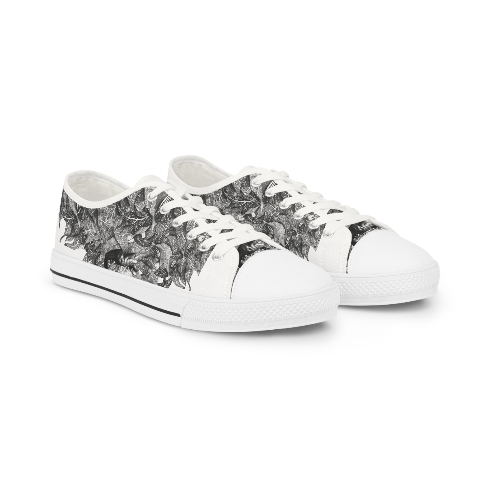 Men's Low Top Sneakers — Monochrome Abstract Smoke Pattern Canvas Shoes