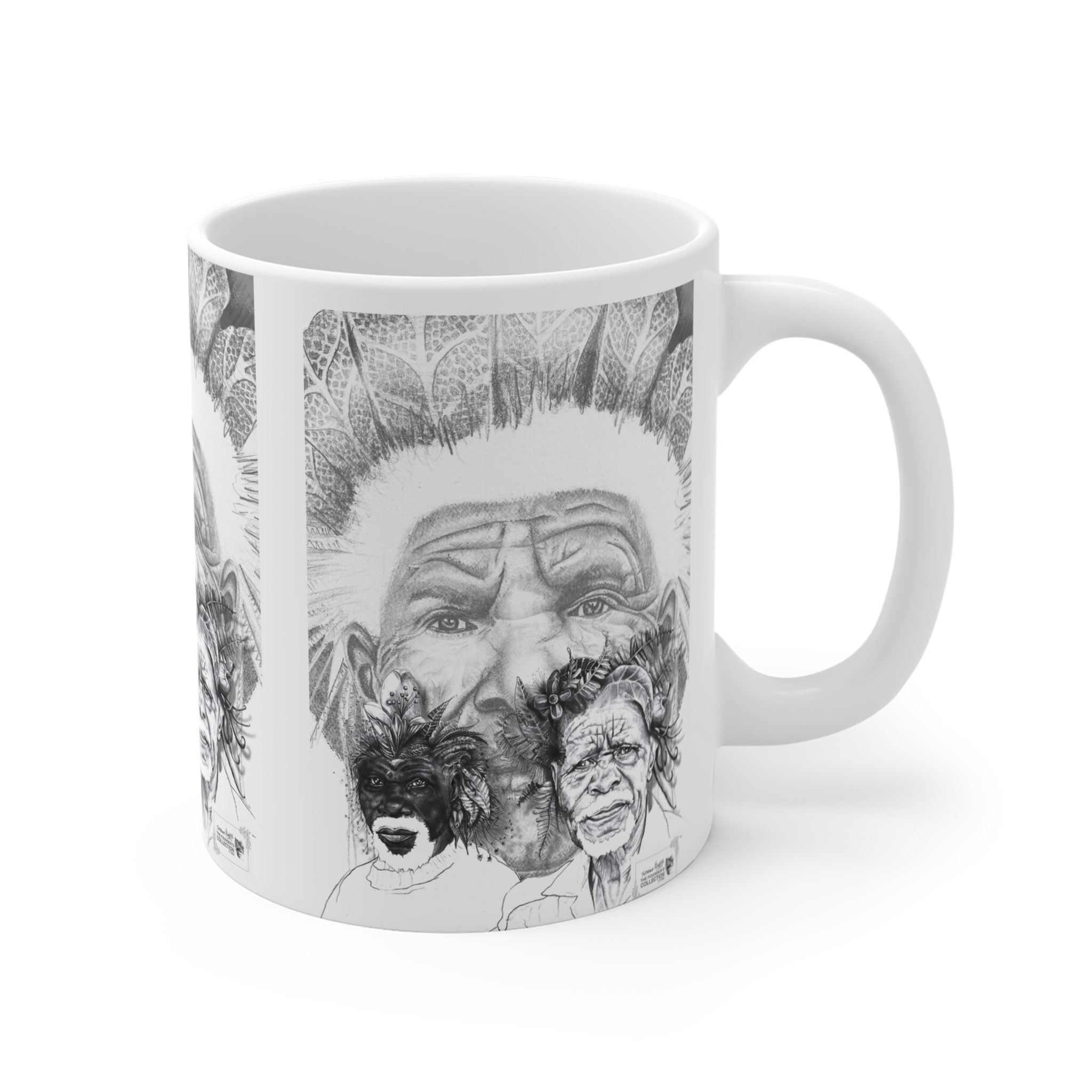 Tribal Elders Portrait Mug – Black & White Indigenous Art Coffee Cup - Image 3
