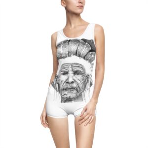 Vintage Native Elder Illustration One-Piece Swimsuit