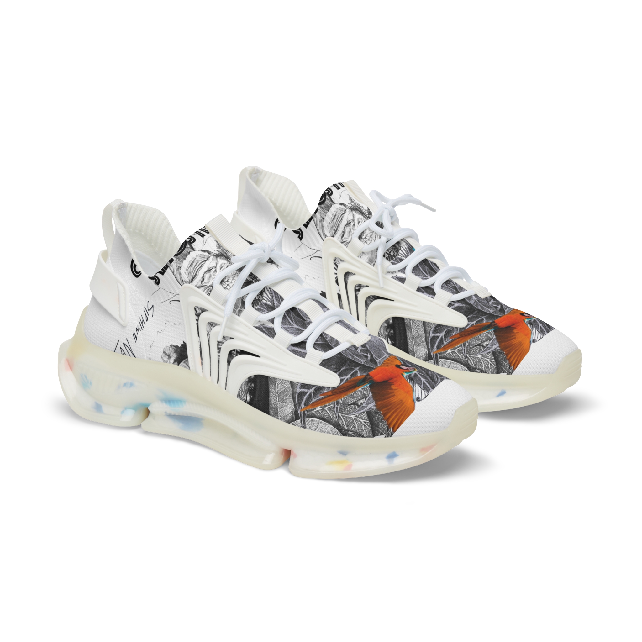 Cardinal Print Men's Mesh Sneakers — Lightweight Athletic Shoes with Red Bird Graphic