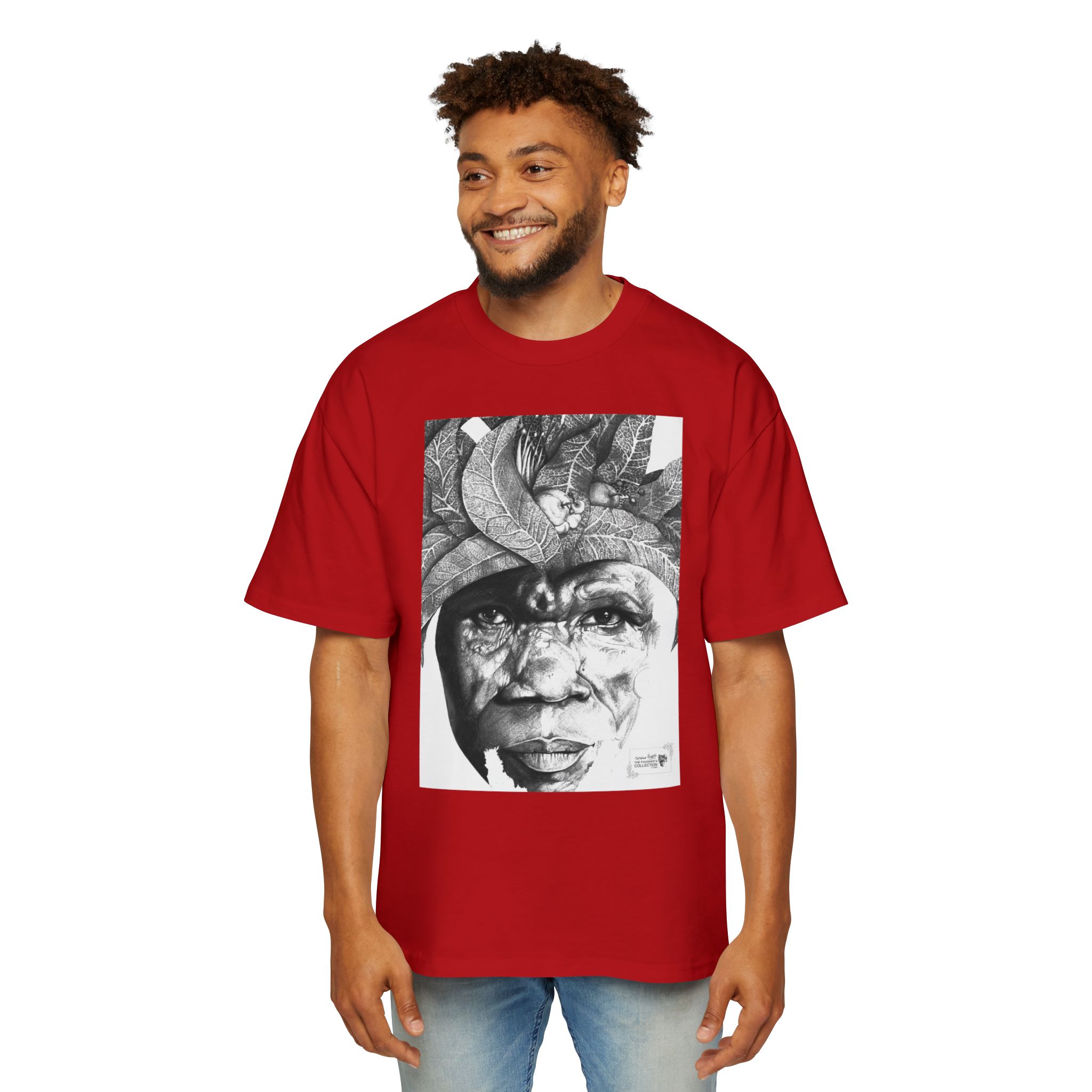 Graphic Tee — Monochrome Tribal Face Art Oversized T-Shirt - Image 7