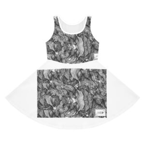 Girls' Sundress — Vintage Floral Black & White All-Over Print