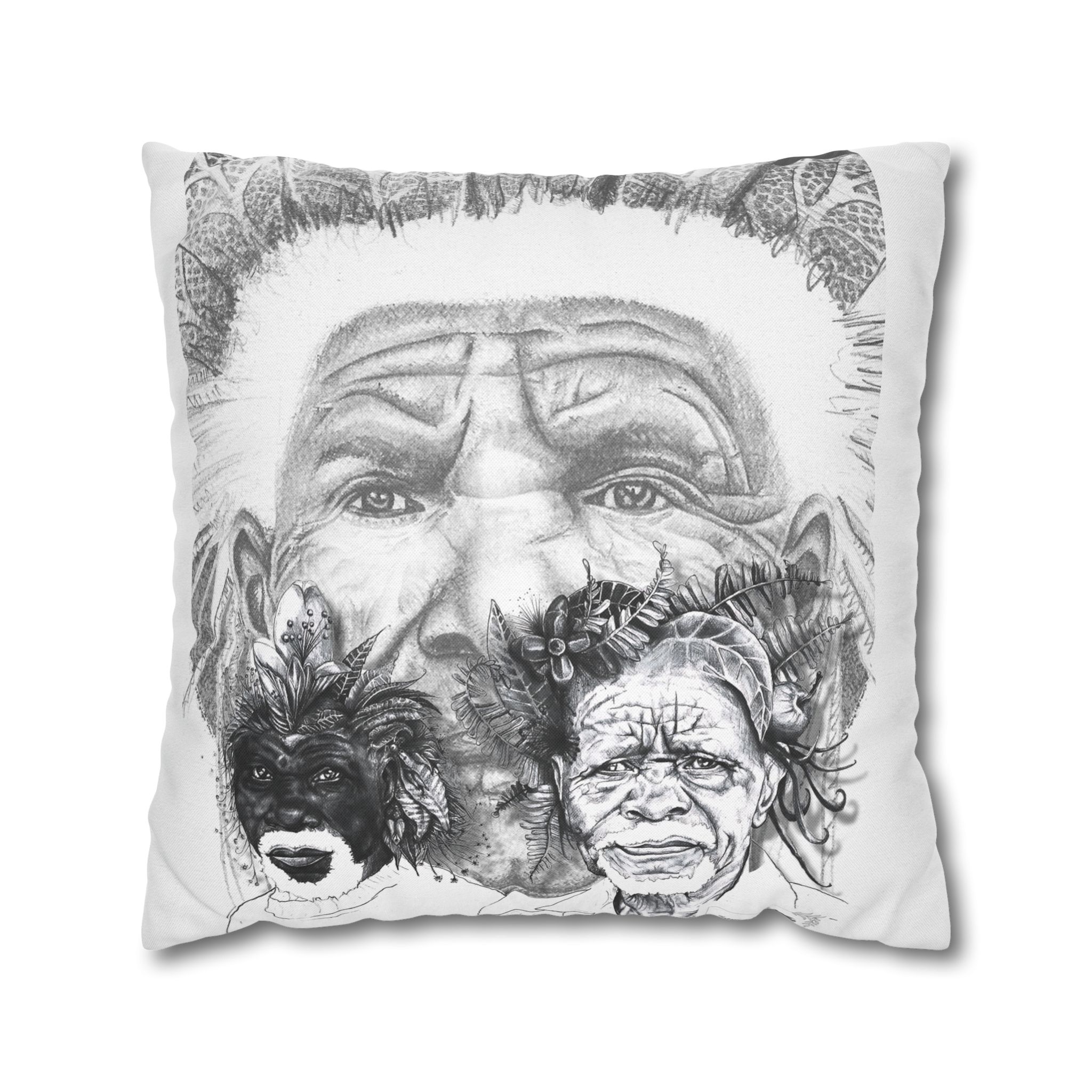 Tribal Elder Art Pillowcase — Black & White Ethnic Portrait Decorative Pillow - Image 13