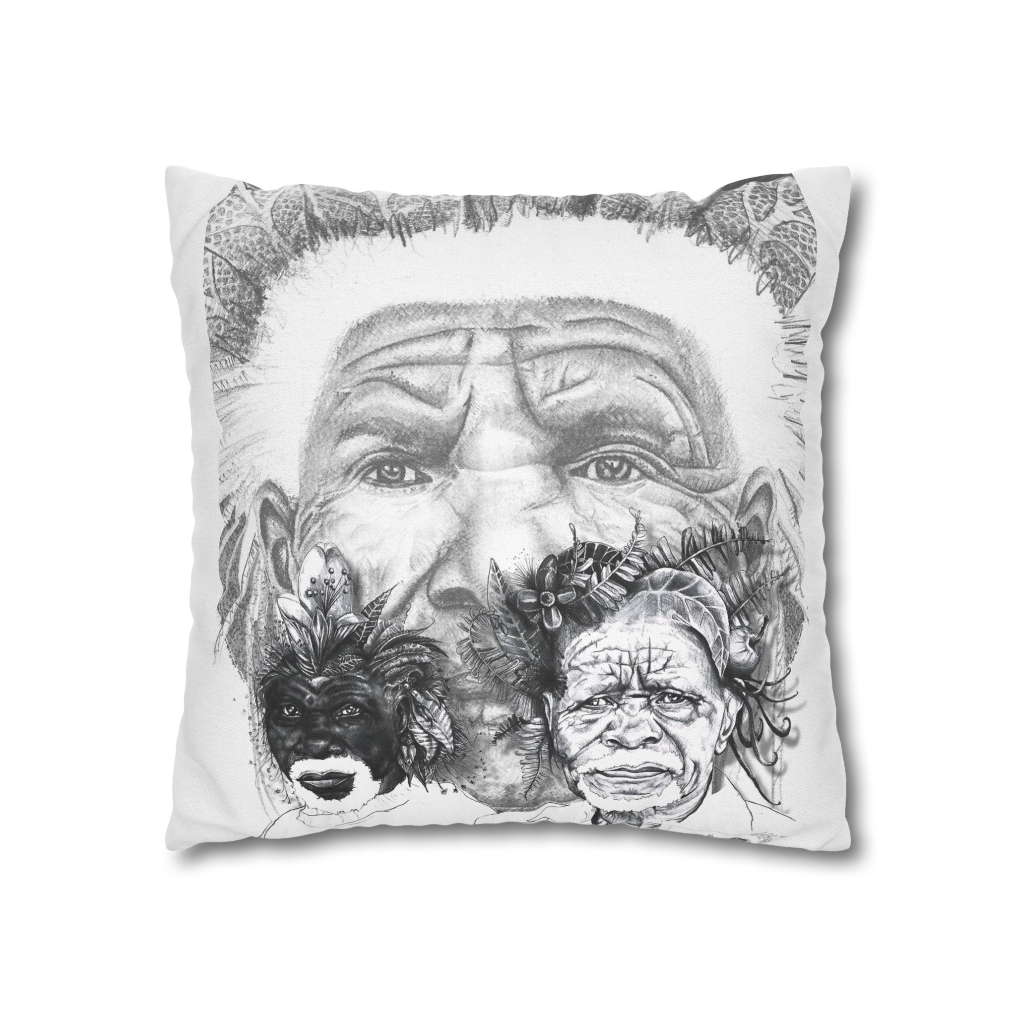 Tribal Elder Art Pillowcase — Black & White Ethnic Portrait Decorative Pillow - Image 7