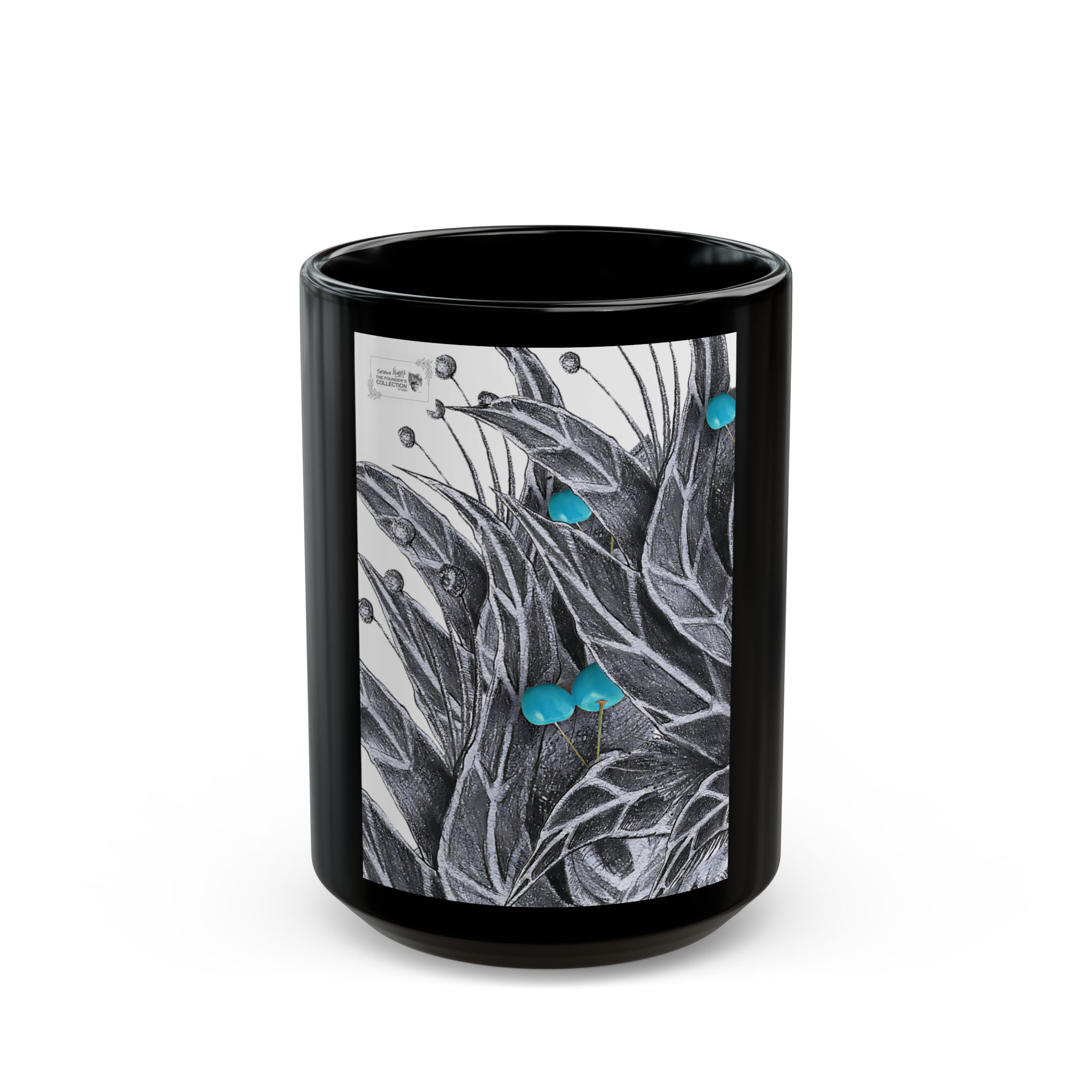 Black Ceramic Mug — Botanical Sketch with Turquoise Berries (11oz & 15oz) - Image 5