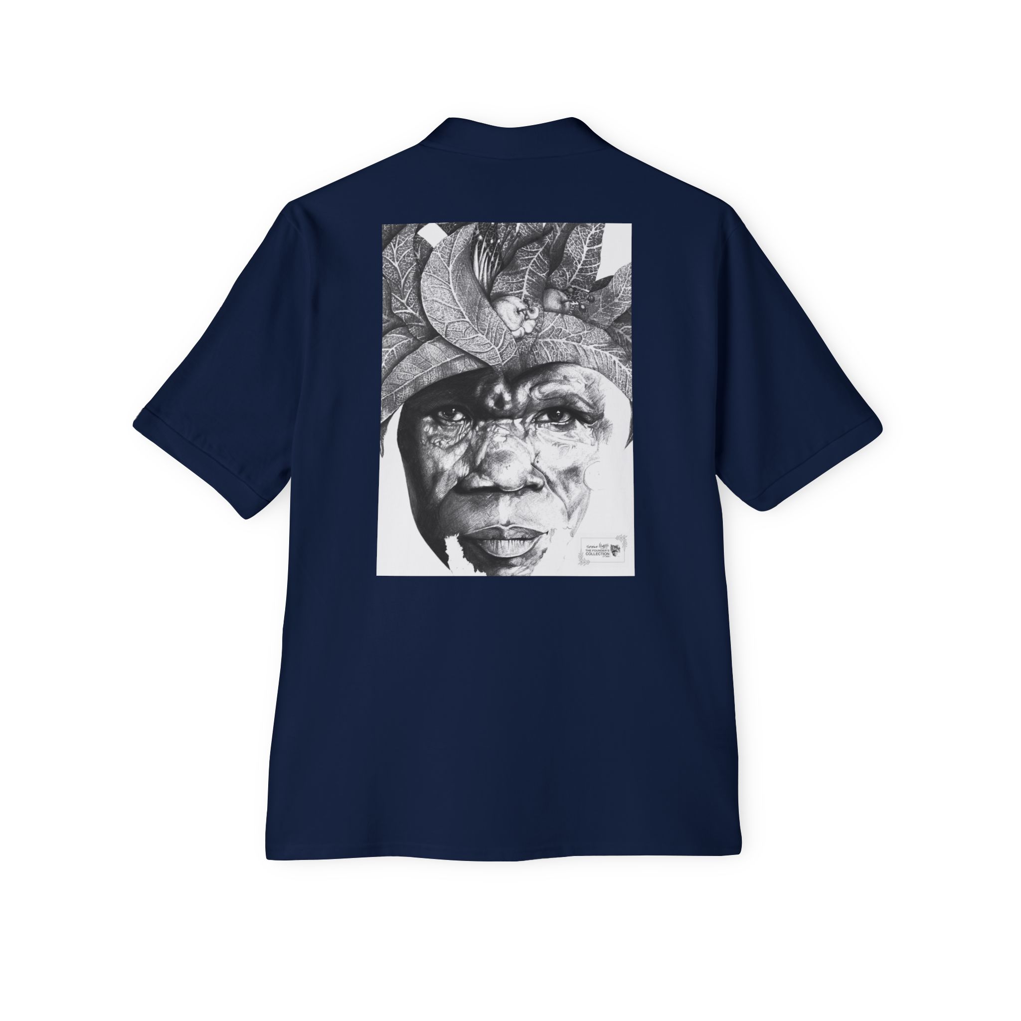 Men's Polo with Monochrome Tribal Portrait Print — Graphic Art Polo Shirt - Image 10