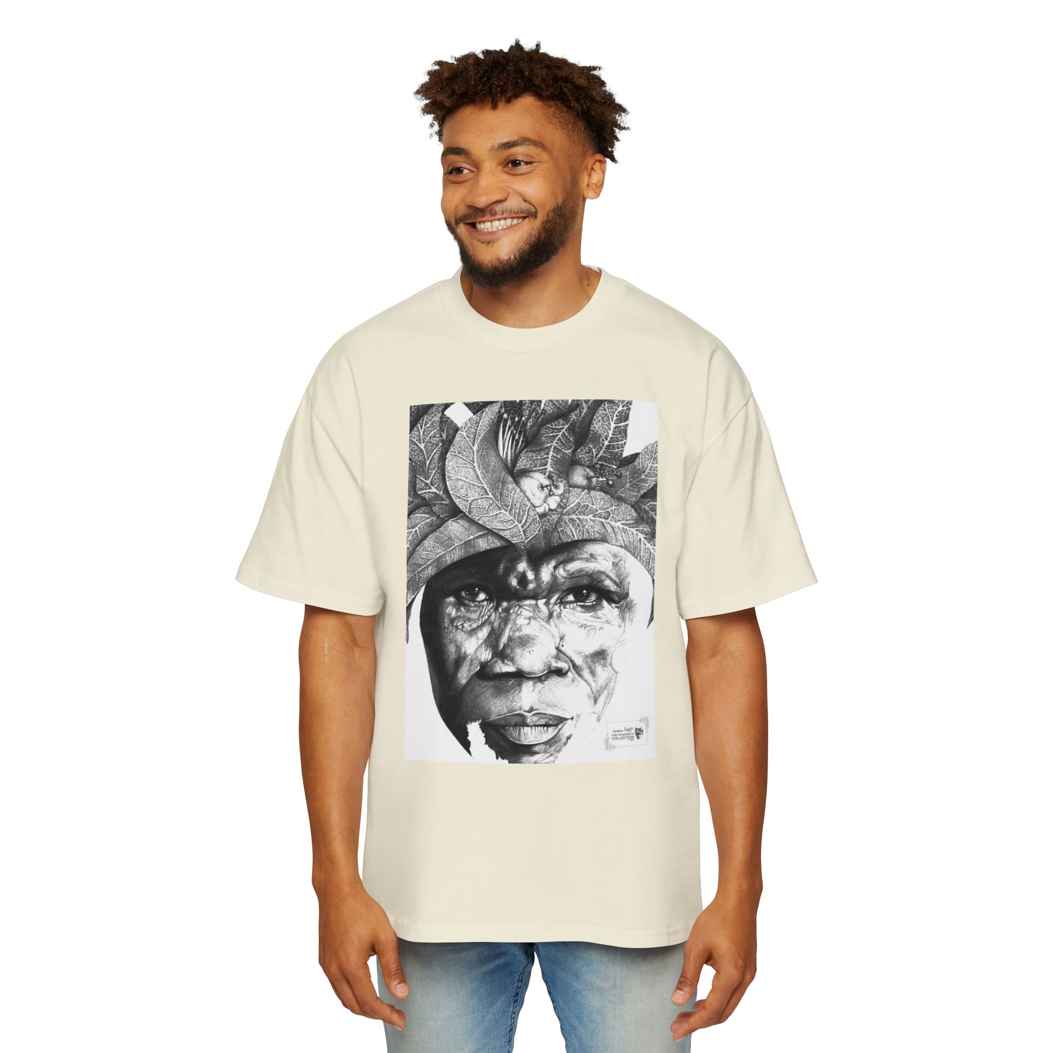 Graphic Tee — Monochrome Tribal Face Art Oversized T-Shirt - Image 23