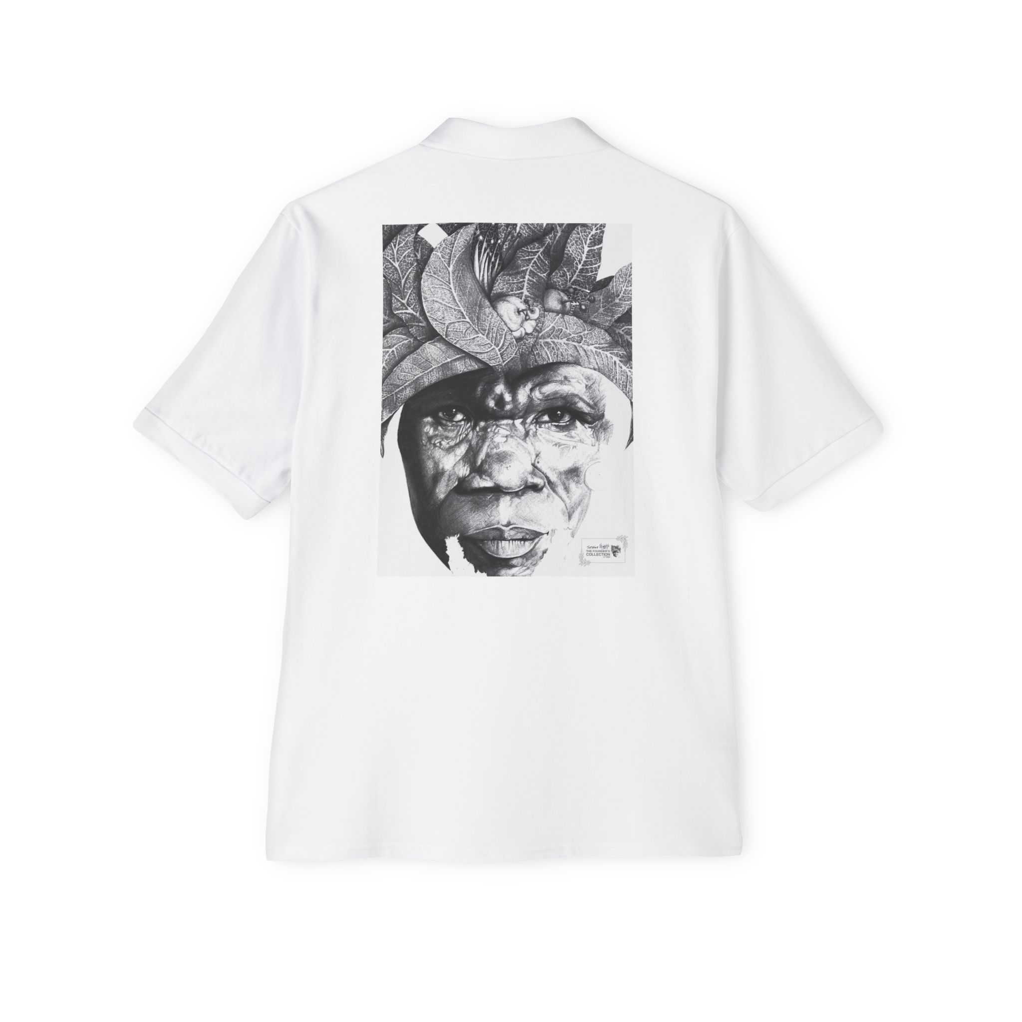 Men's Polo with Monochrome Tribal Portrait Print — Graphic Art Polo Shirt - Image 2