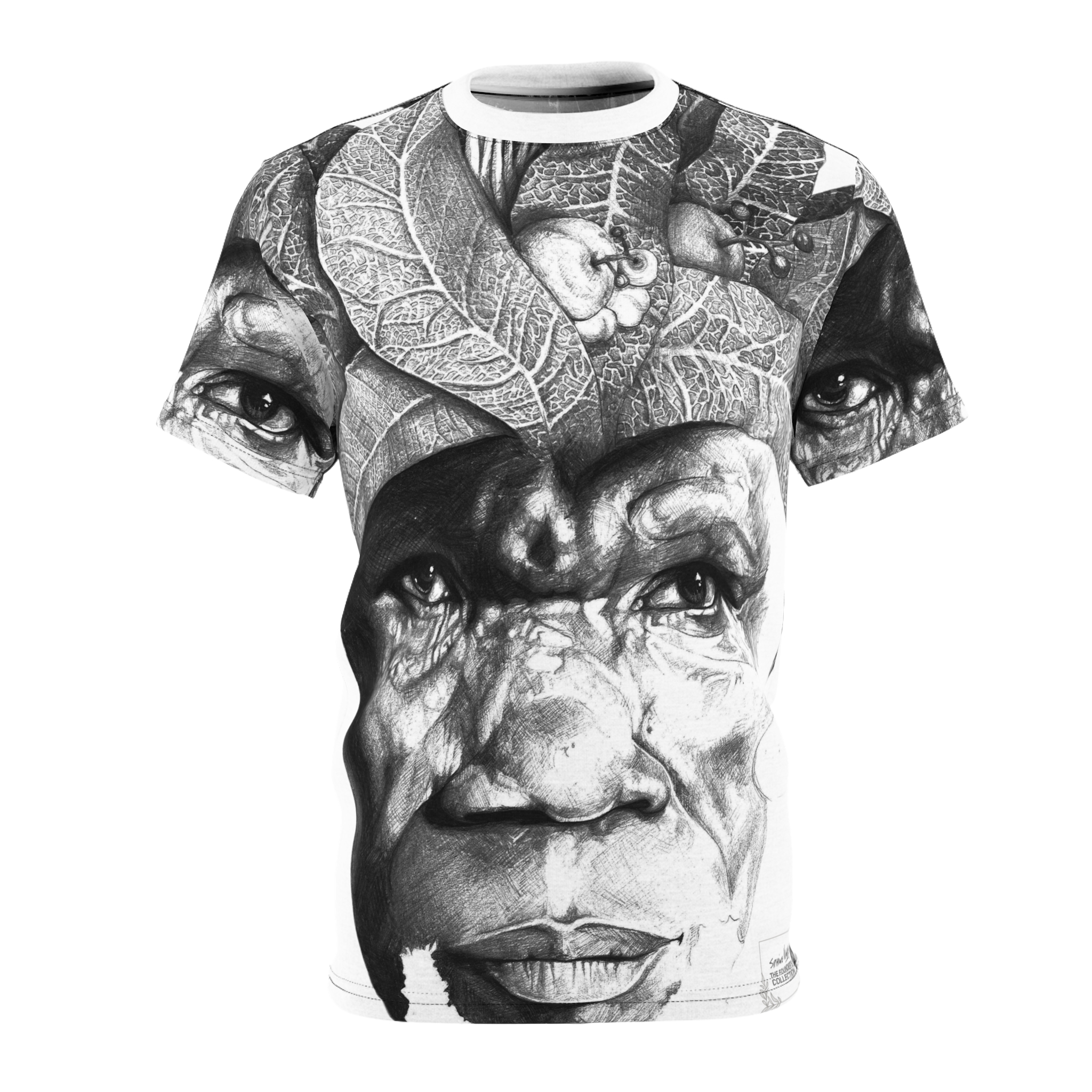 Portrait Graphic Tee — Monochrome Elder Face All-Over Print - Image 5