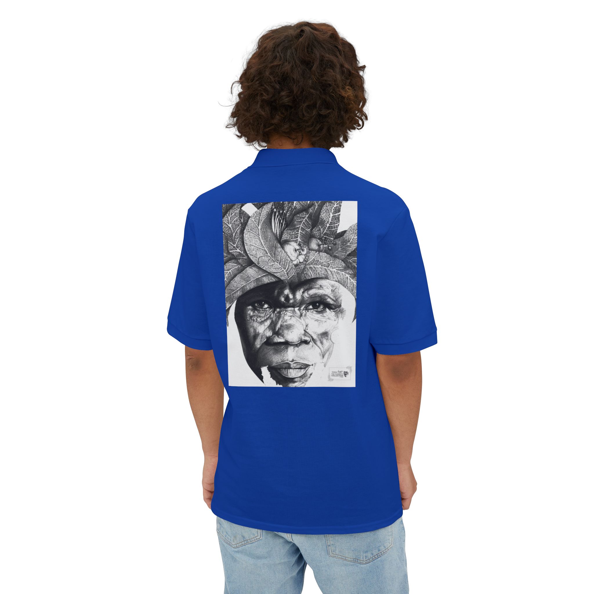 Men's Polo with Monochrome Tribal Portrait Print — Graphic Art Polo Shirt - Image 20