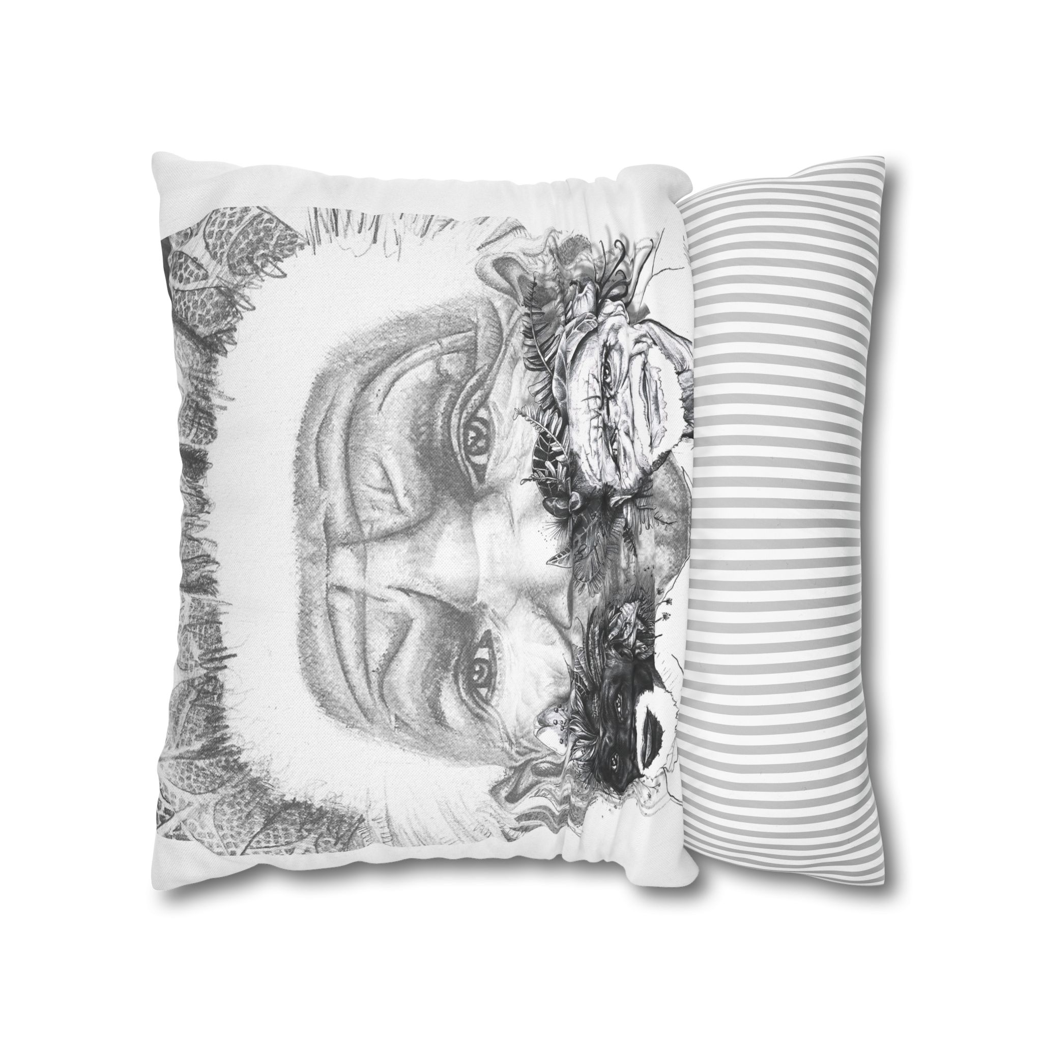 Tribal Elder Art Pillowcase — Black & White Ethnic Portrait Decorative Pillow - Image 10