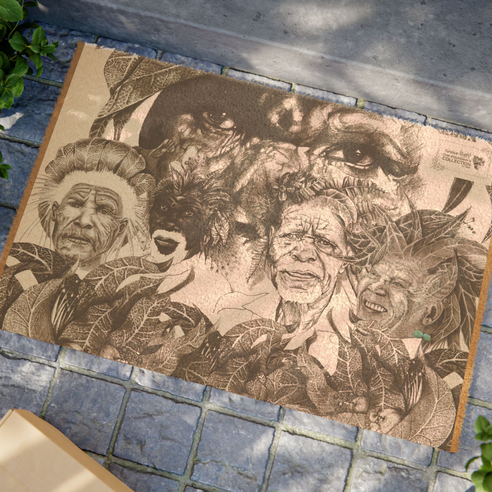 Tribal Elders Portrait Doormat – Rustic Indigenous Art Coir Welcome Mat - Image 4