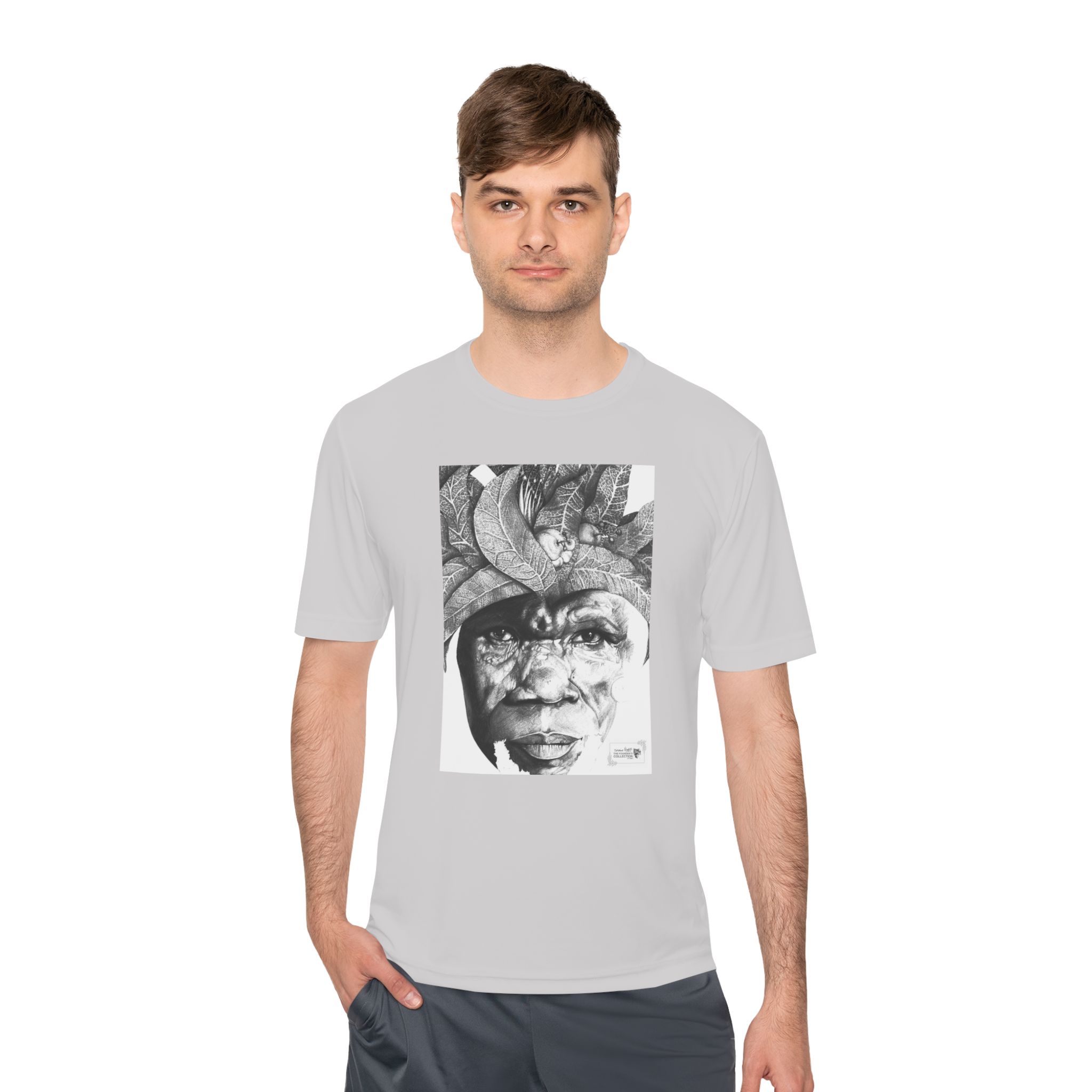 Portrait Graphic Tee — Tribal Headdress Black & White Art - Image 7