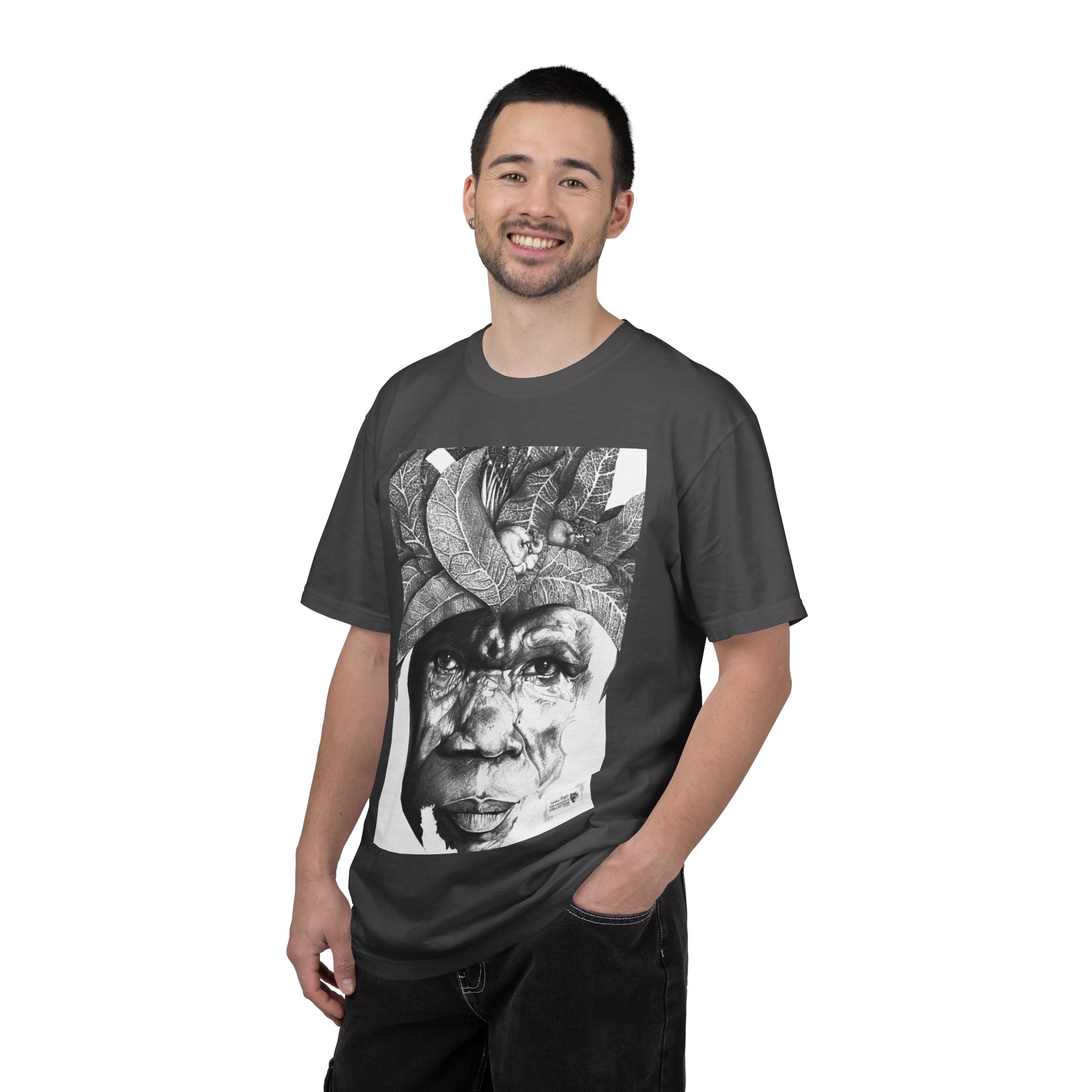 Portrait Graphic T-Shirt — Monochrome Tribal Face Art Tee - Image 48