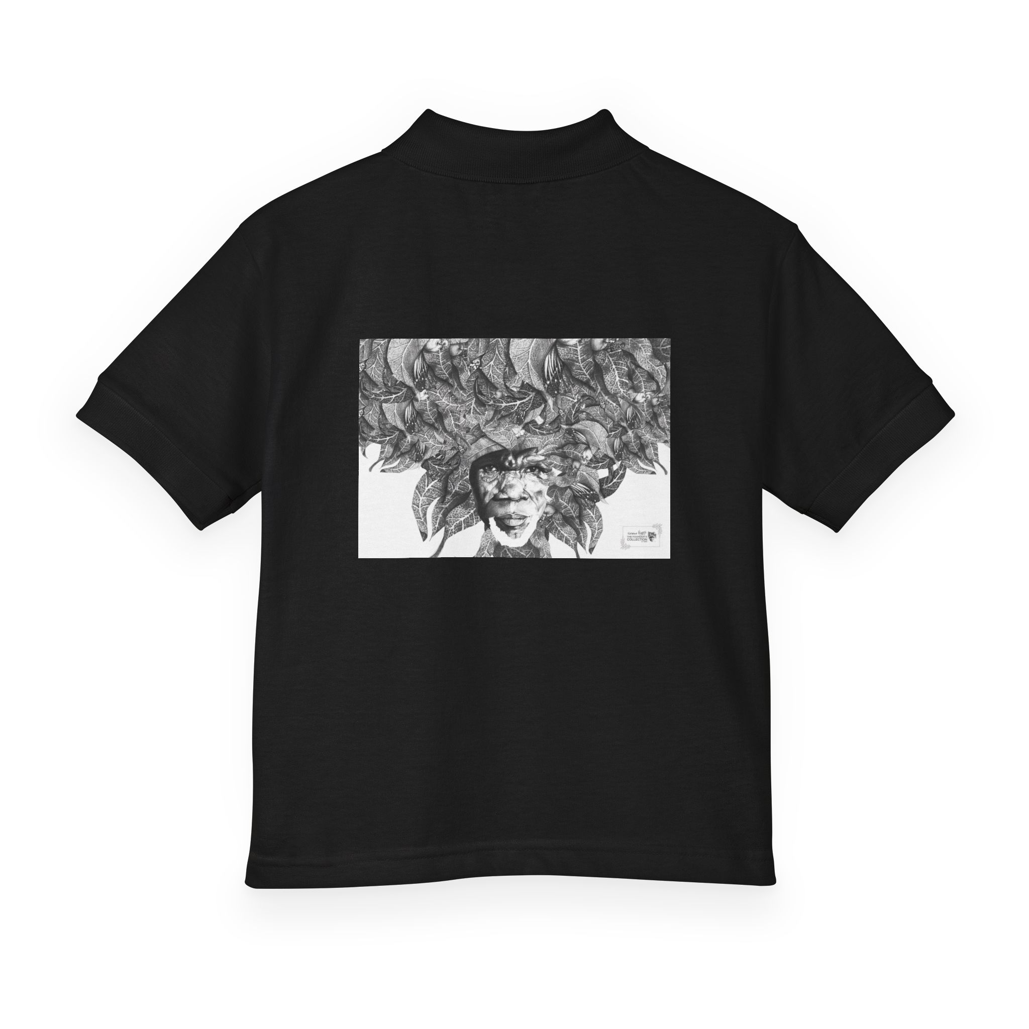 Youth Polo Shirt – Black & White Afro Girl Art Print - Image 6