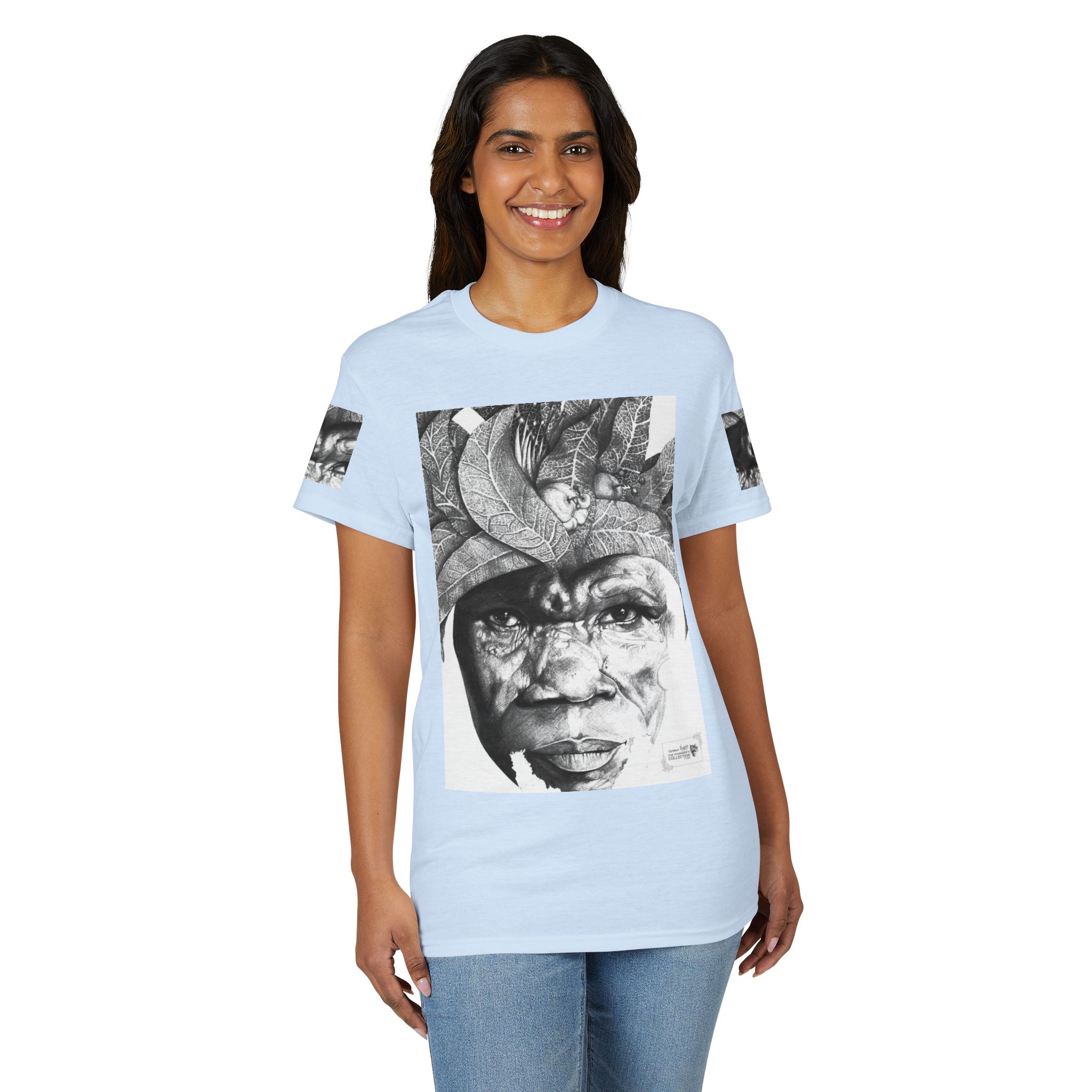Tribal Face Collage T-Shirt — Black & White Portrait Graphic Tee - Image 44