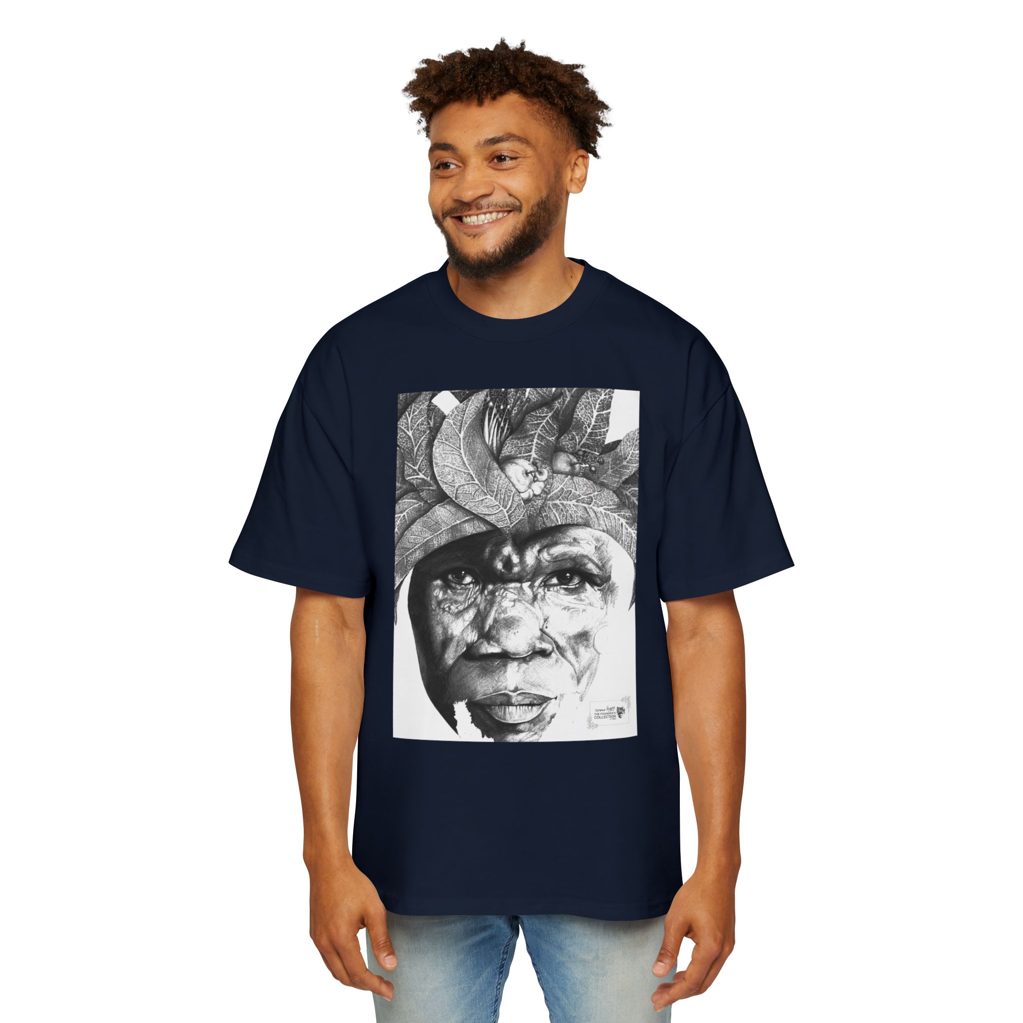 Graphic Tee — Monochrome Tribal Face Art Oversized T-Shirt - Image 47