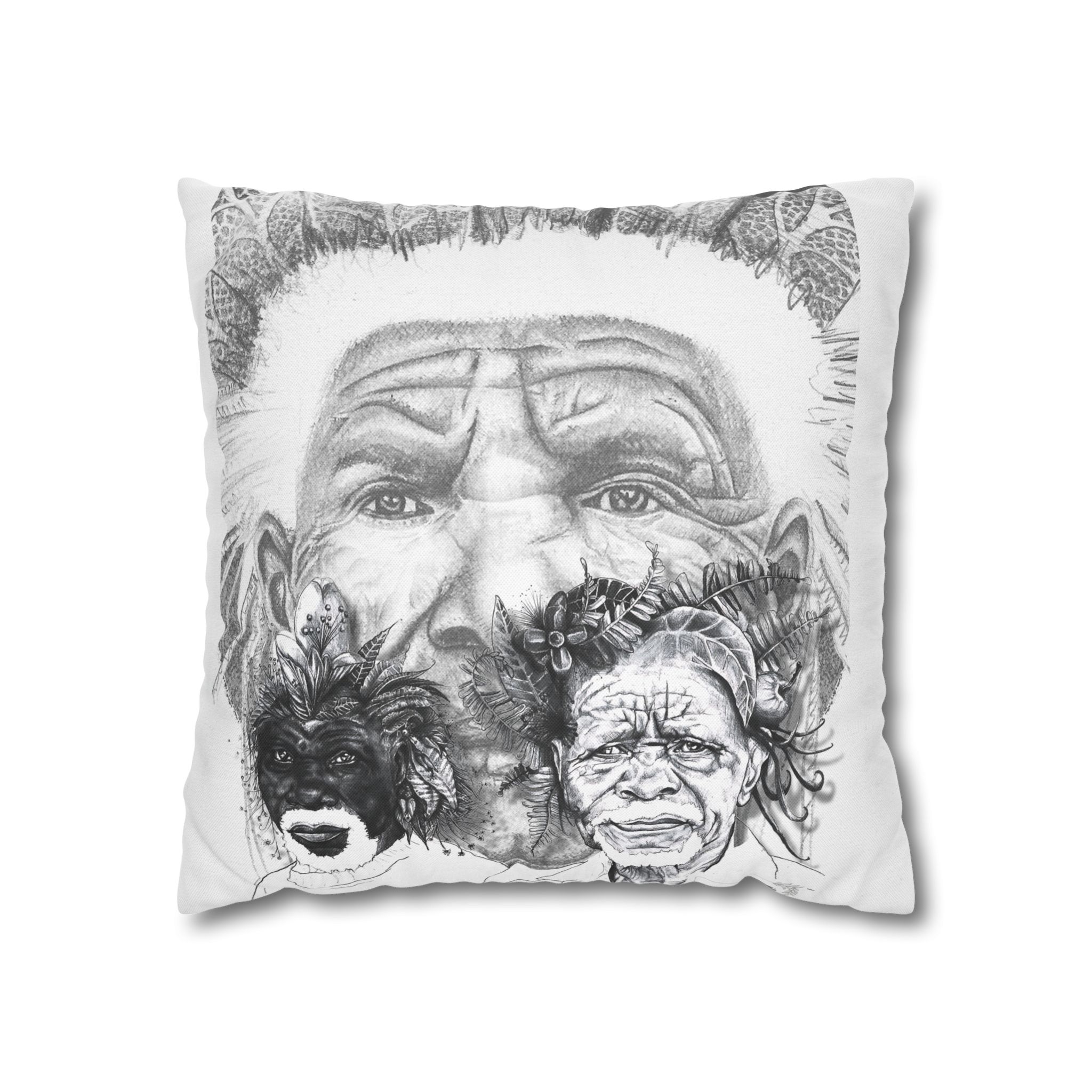 Tribal Elder Art Pillowcase — Black & White Ethnic Portrait Decorative Pillow - Image 5