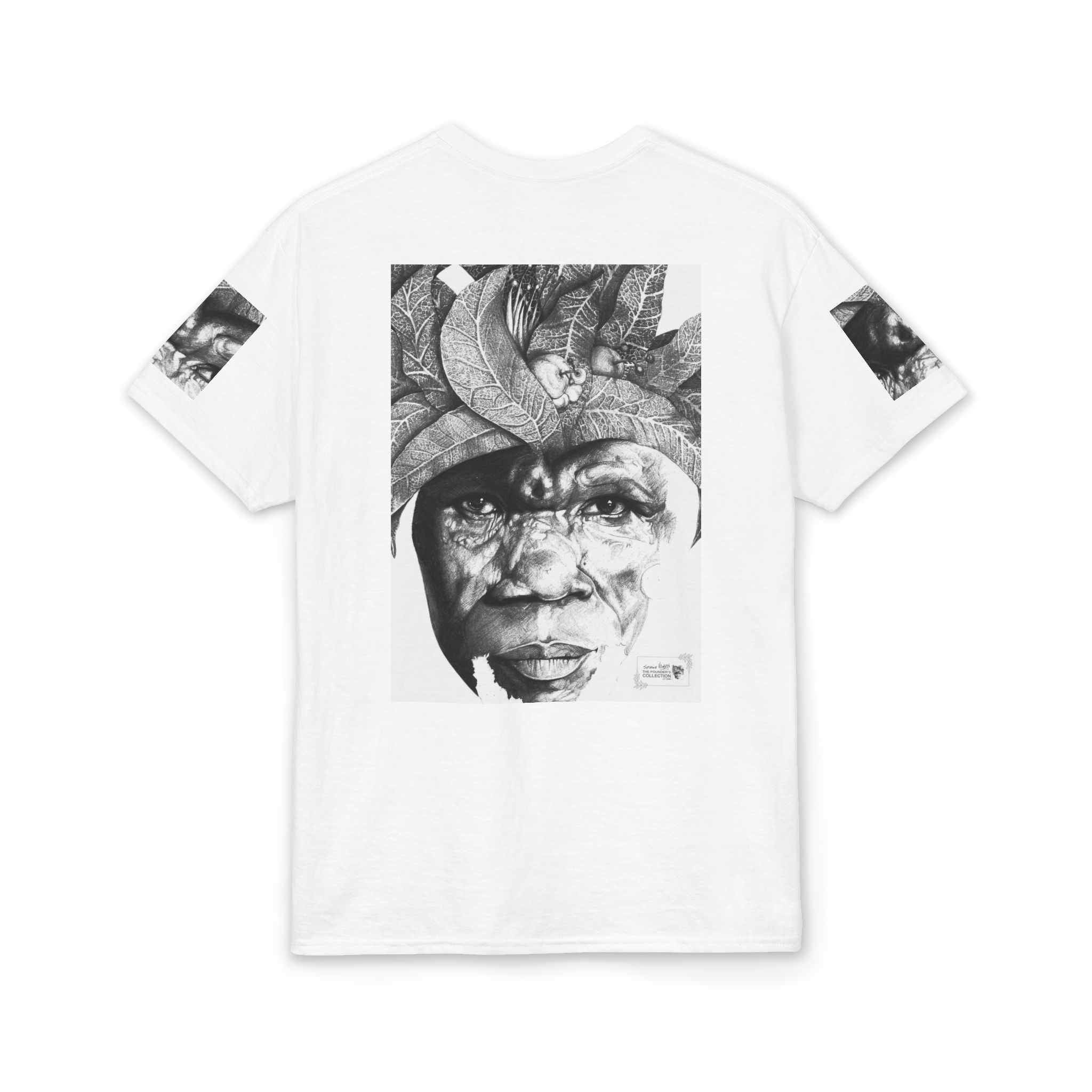 Tribal Face Collage T-Shirt — Black & White Portrait Graphic Tee - Image 2