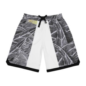 Gray Leaf Pattern Basketball Shorts – AOP Ribbed Athletic Shorts