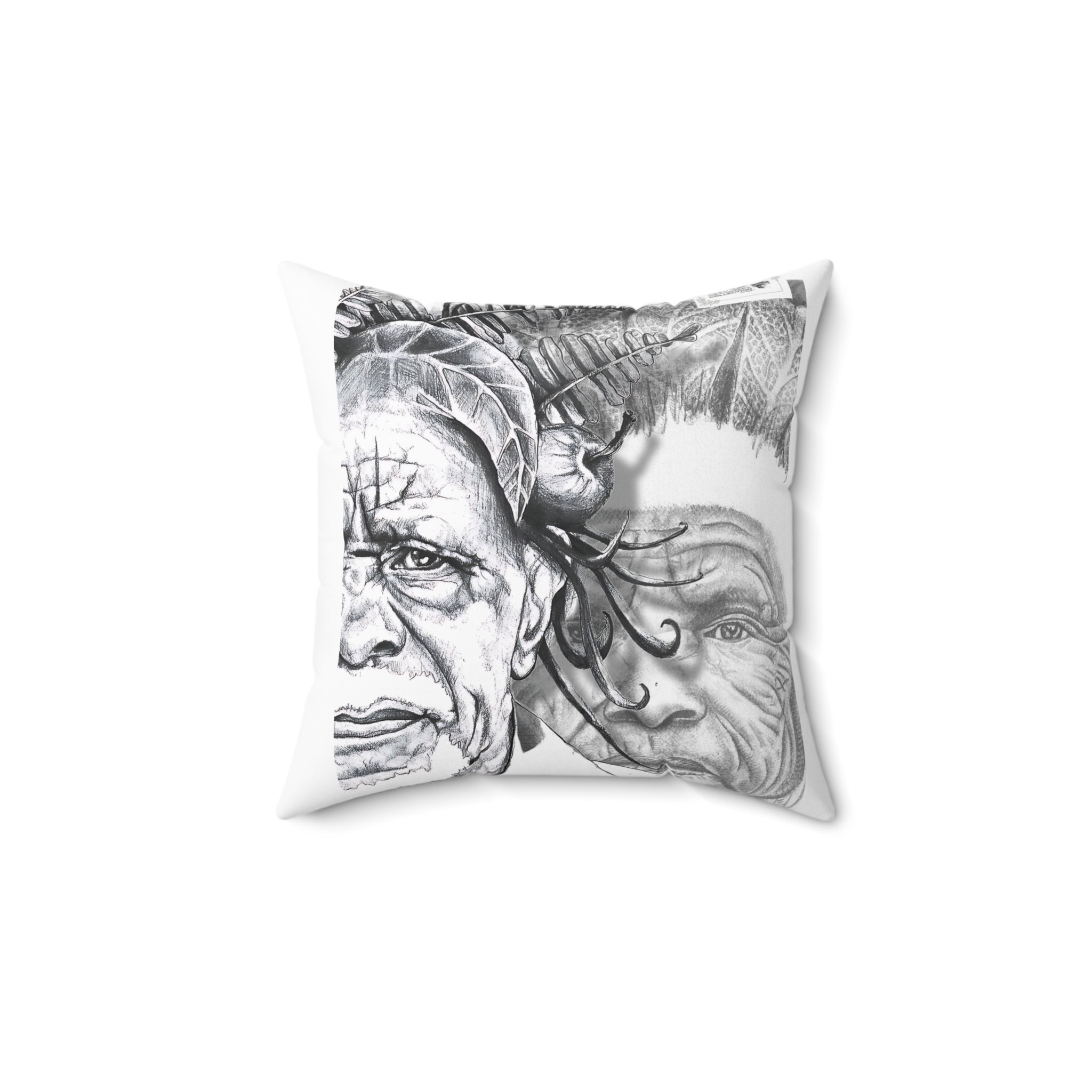Elder Faces Art Pillow — Monochrome Hand-Drawn Portrait Throw Pillow - Image 2