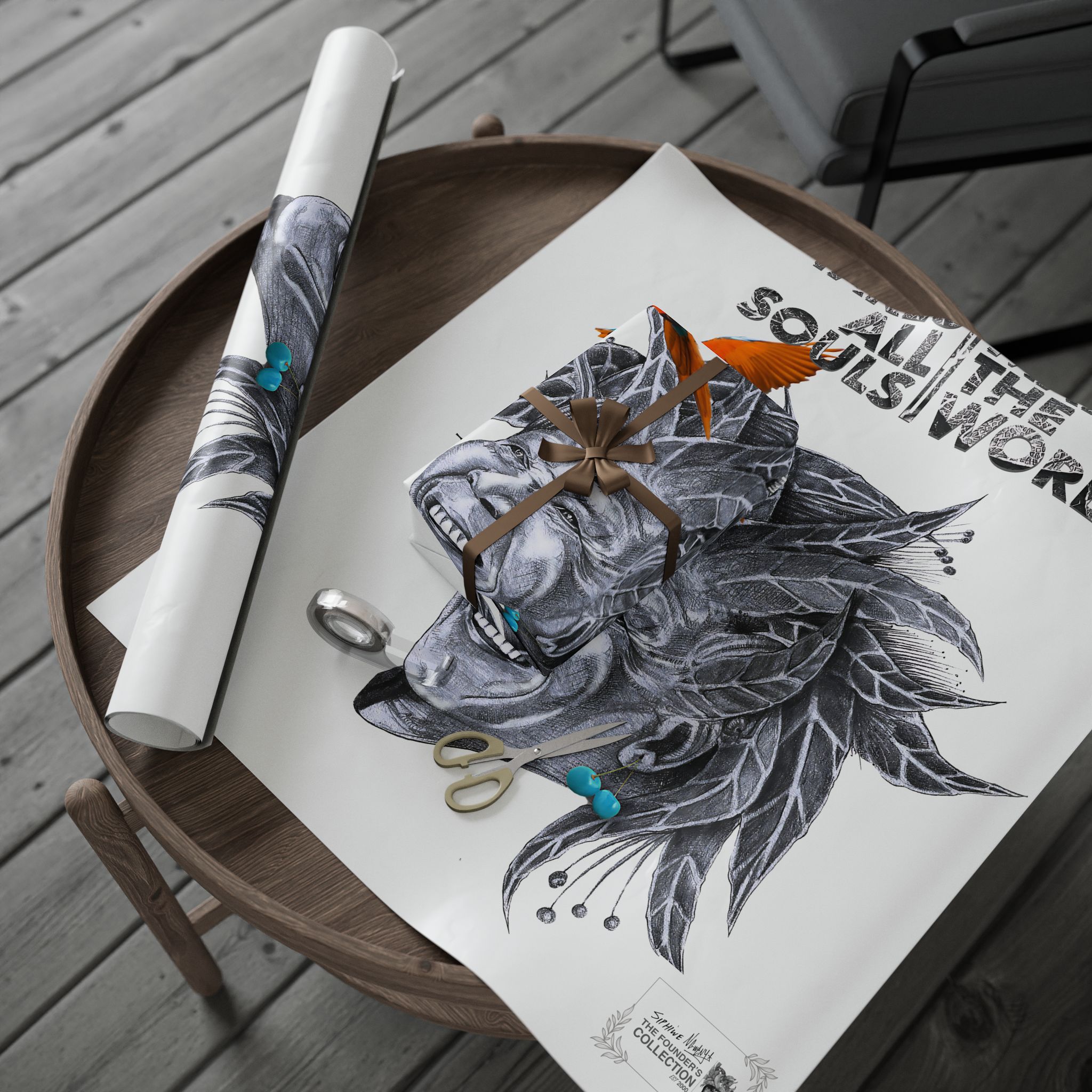 Halloween Werewolf Wrapping Paper Roll — Spooky Monster Gift Wrap with Pumpkin Hat - Image 4