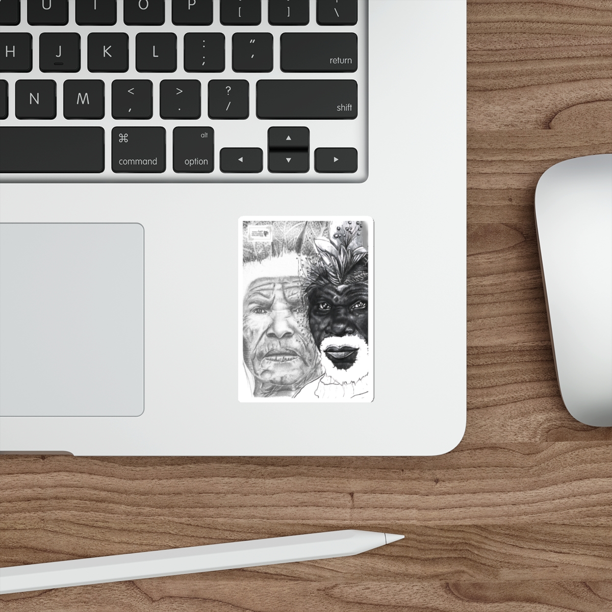 Die-Cut Sticker — Dual Portrait Black & White Art (Elder & Tribal Mask) - Image 6