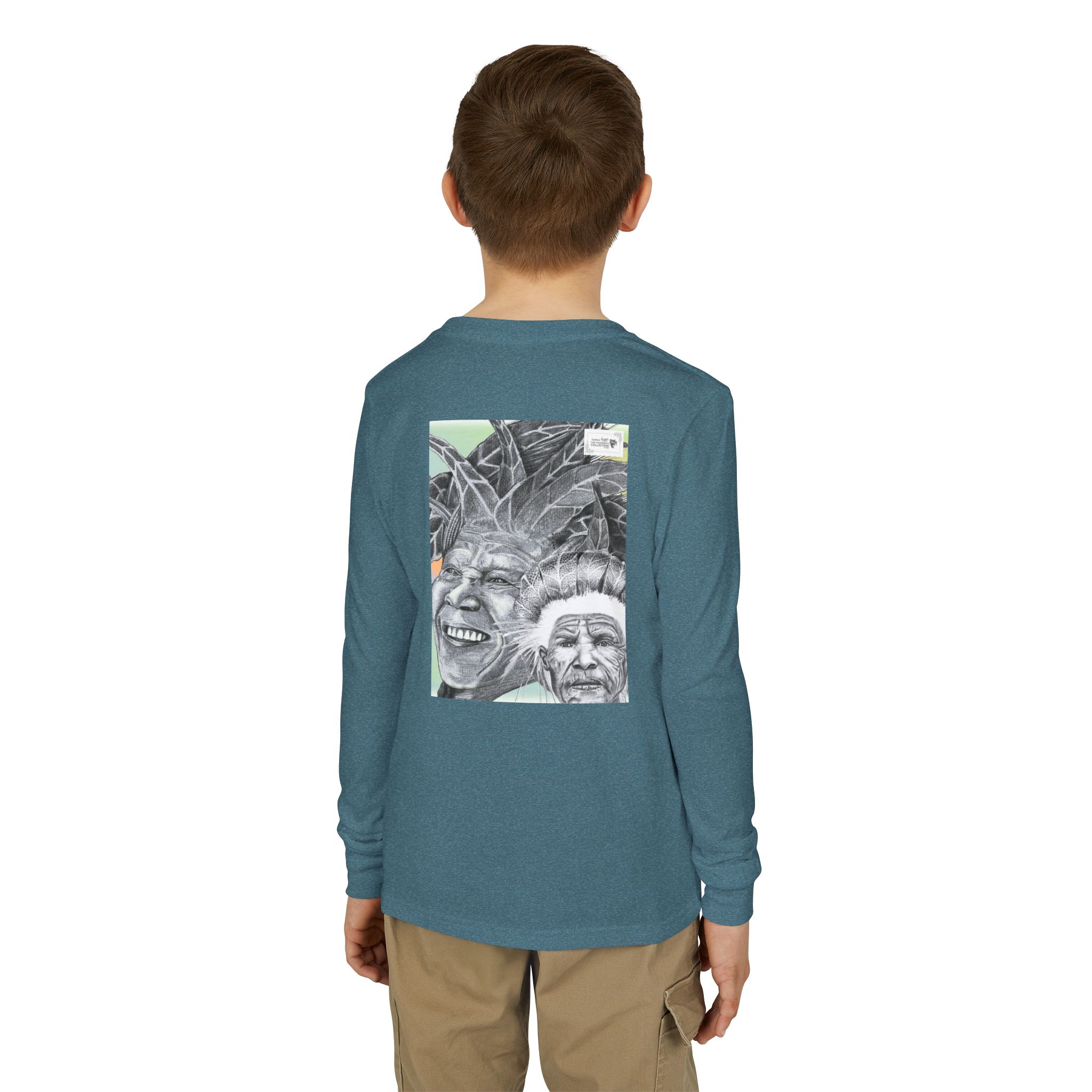 Youth Long Sleeve Tee — Vintage Indigenous Portrait Graphic - Image 32