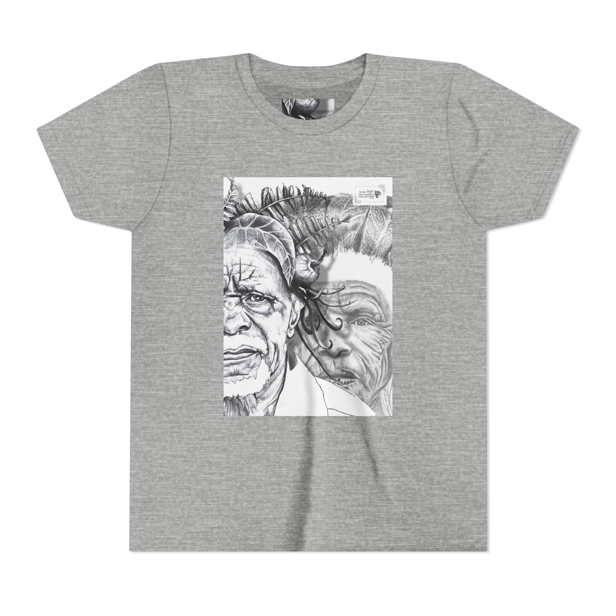 Youth Tee – Monochrome Dual-Face Sketch Graphic - Image 49