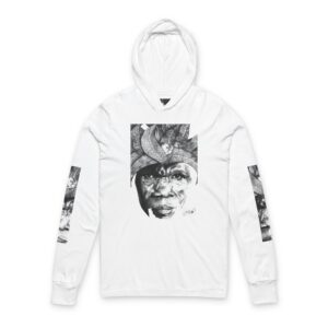Graphic Hooded Long Sleeve Tee — Black & White Tribal Face Portrait
