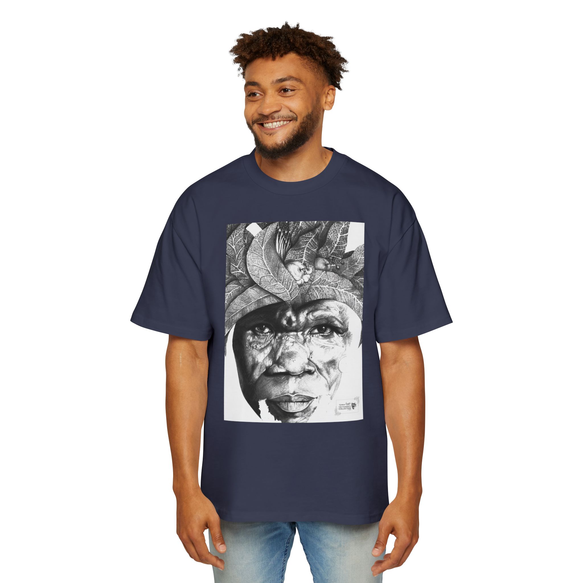 Graphic Tee — Monochrome Tribal Face Art Oversized T-Shirt - Image 51