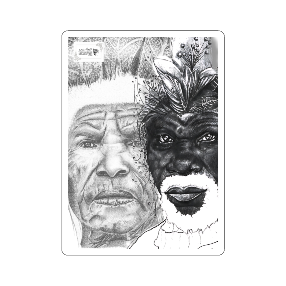 Die-Cut Sticker — Dual Portrait Black & White Art (Elder & Tribal Mask) - Image 16