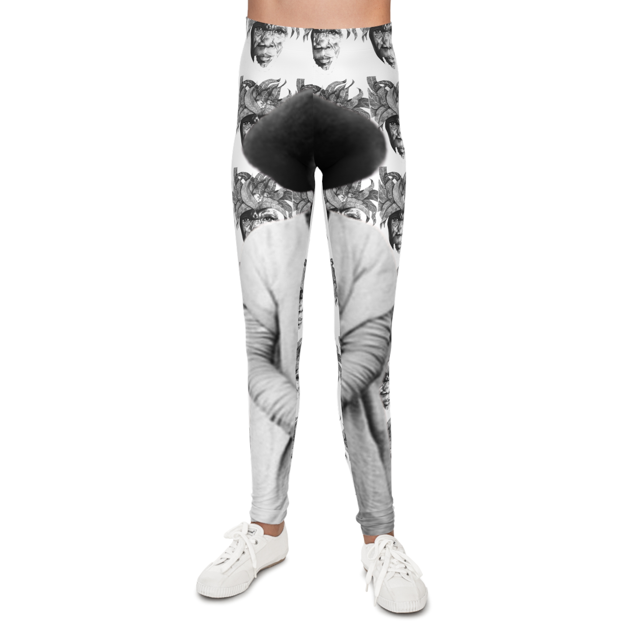 Youth Photo-Print Leggings — Monochrome Collage Pattern - Image 3