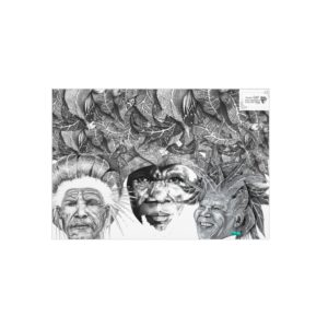 Foam Board — Black & White Tribal Faces Art Print (Nature Leaf Background)